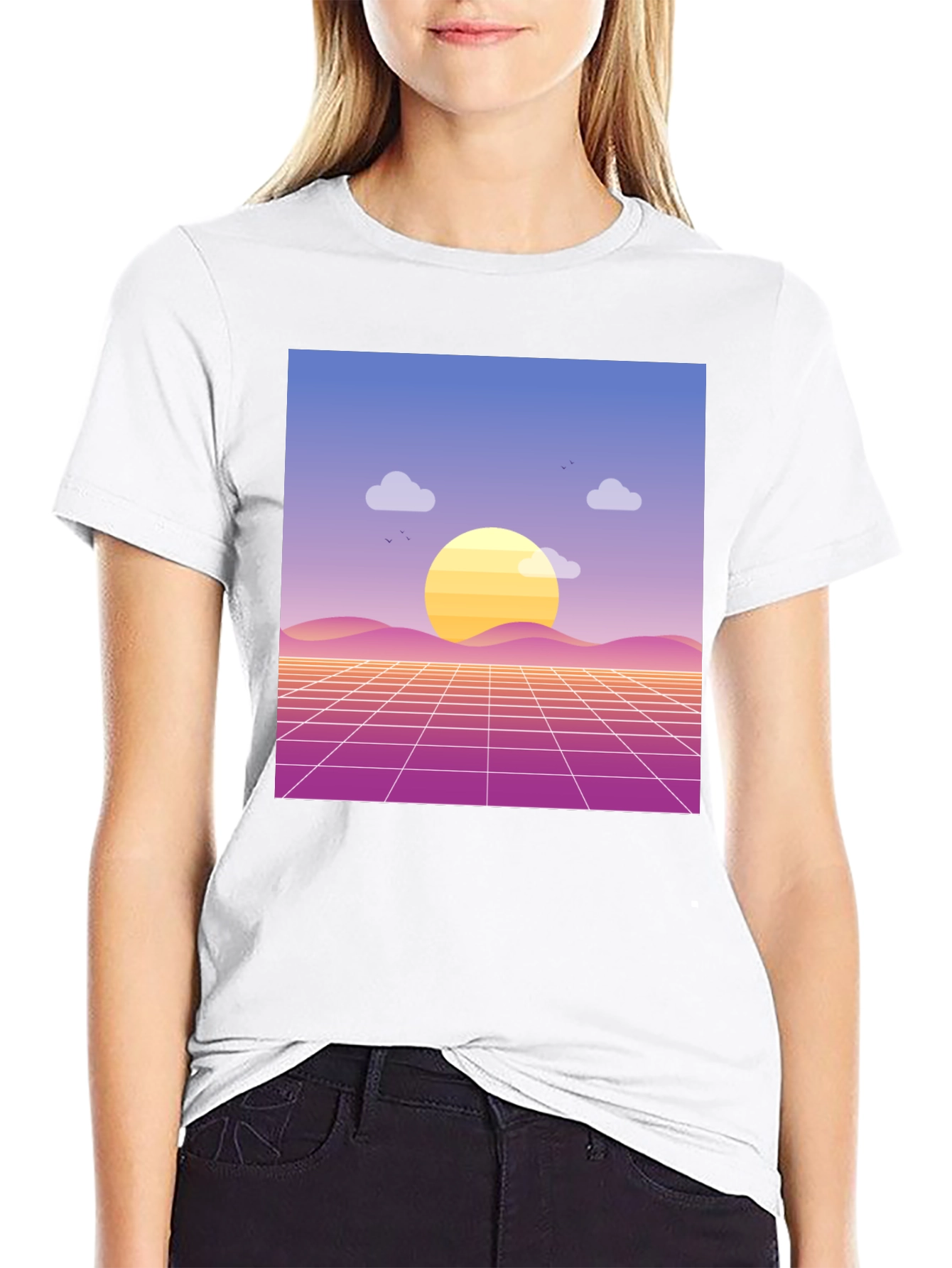 Black Retro Sunset Graphic Tee - Black Cotton Blend view 9