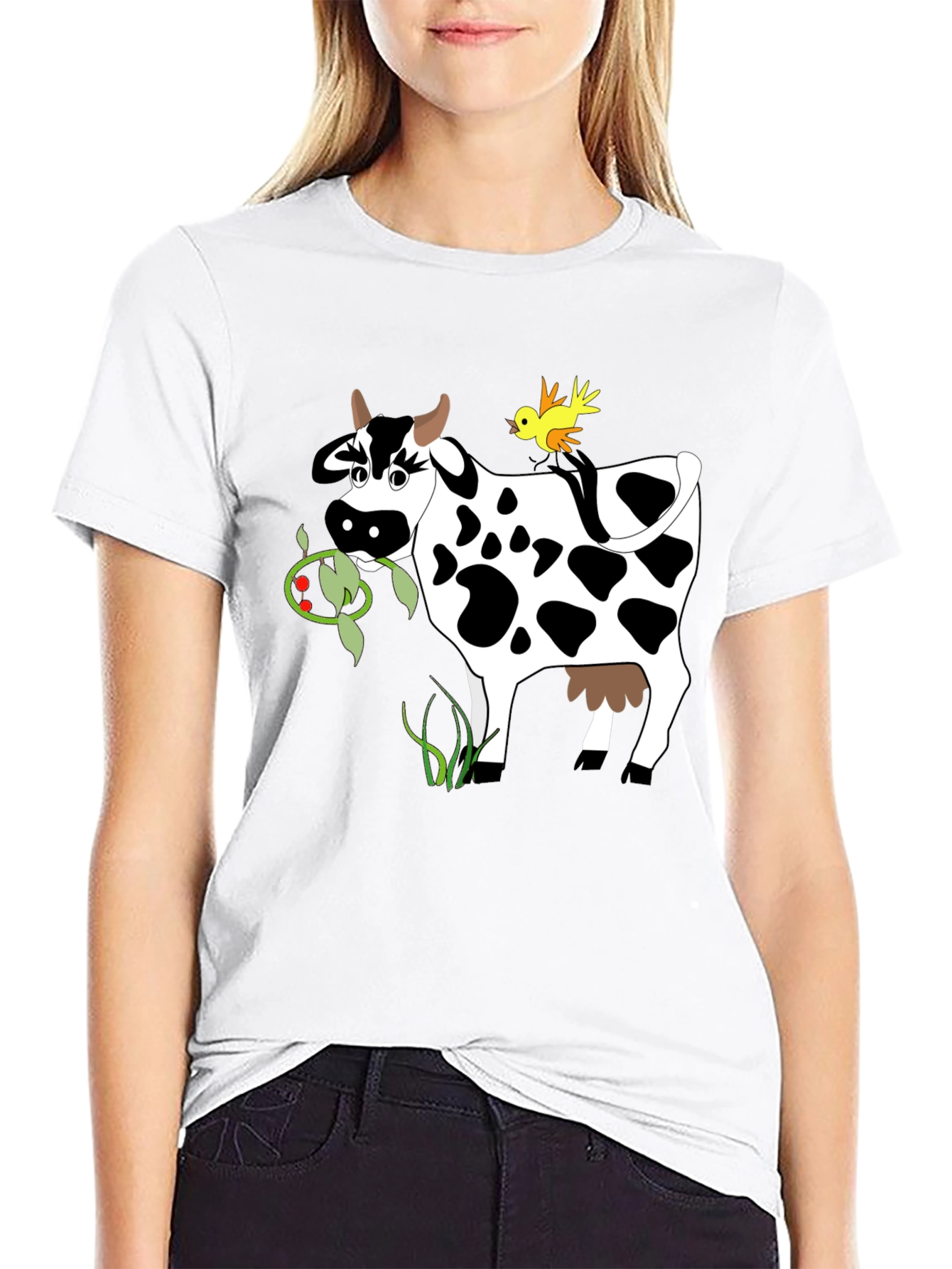 Black Cow & Bird Graphic Tee - Black Cotton T-Shirt view 9