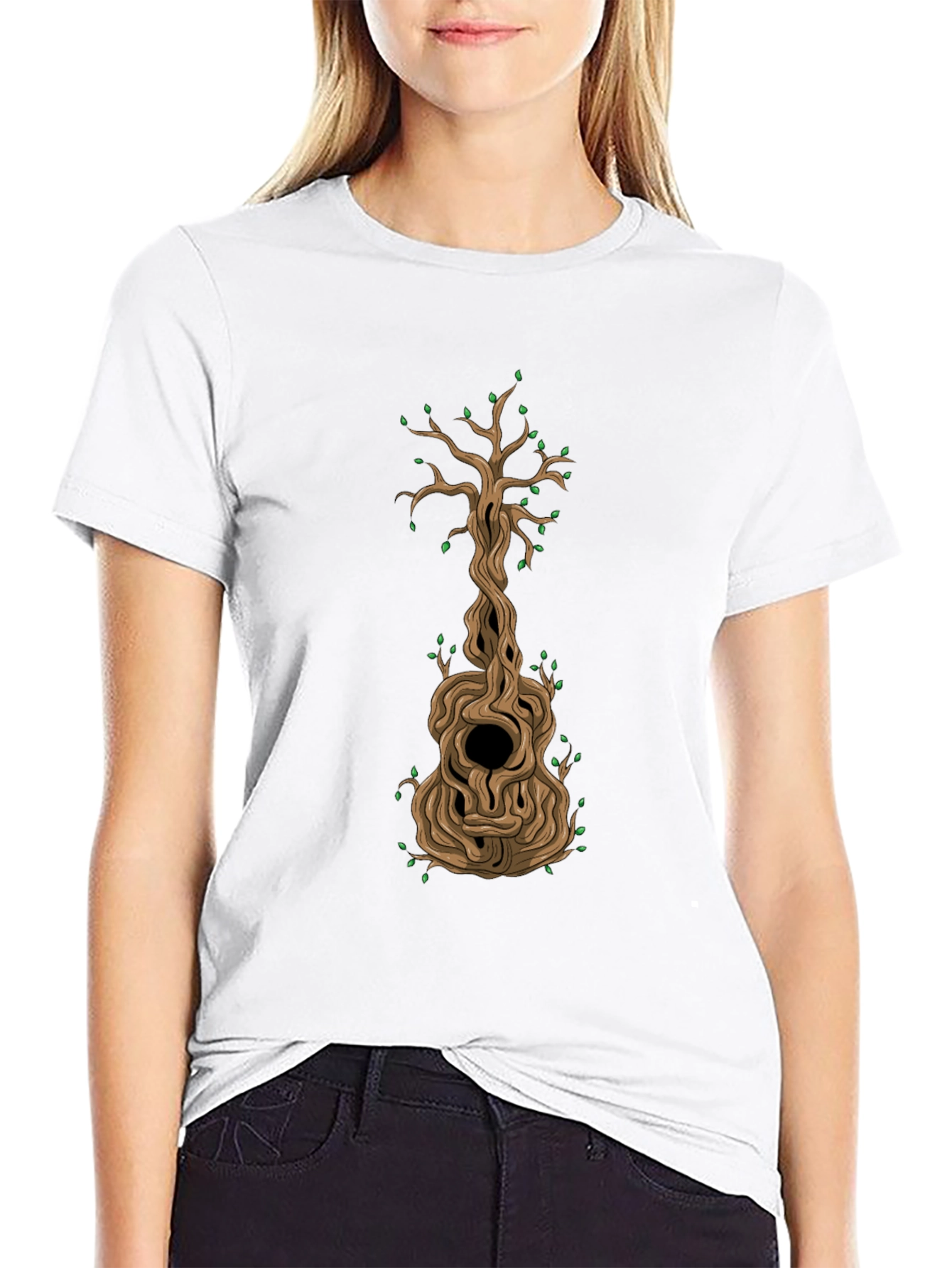 Black Guitar Tree Graphic T-Shirt - Unique Design view 9