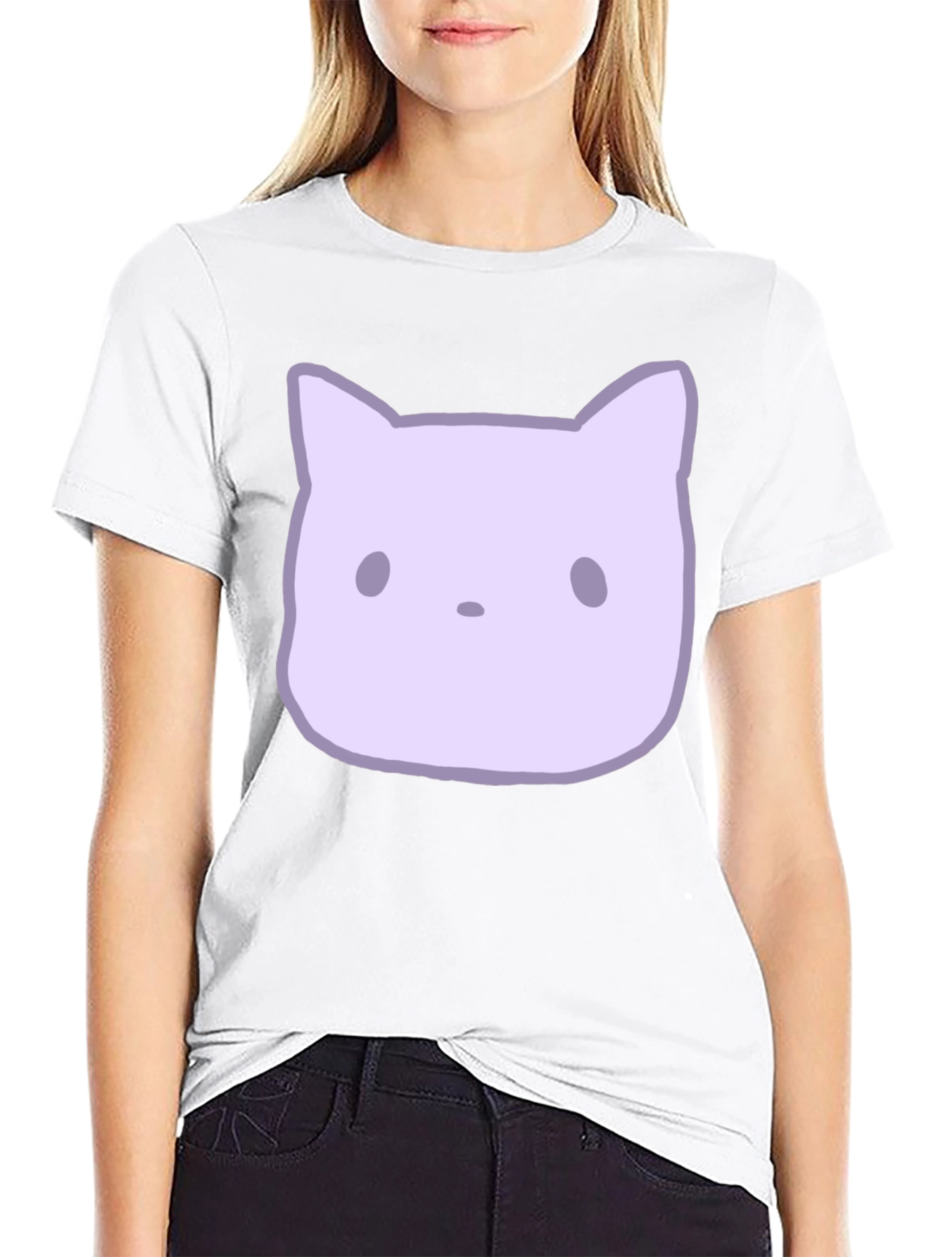 Black Cute Cartoon Cat Graphic Tee view 9