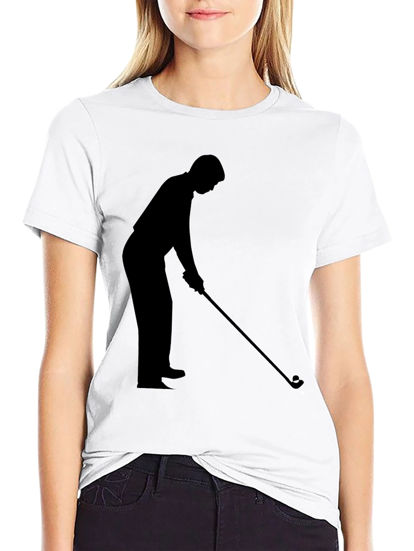 Black Golfer Silhouette Black T-Shirt view 9