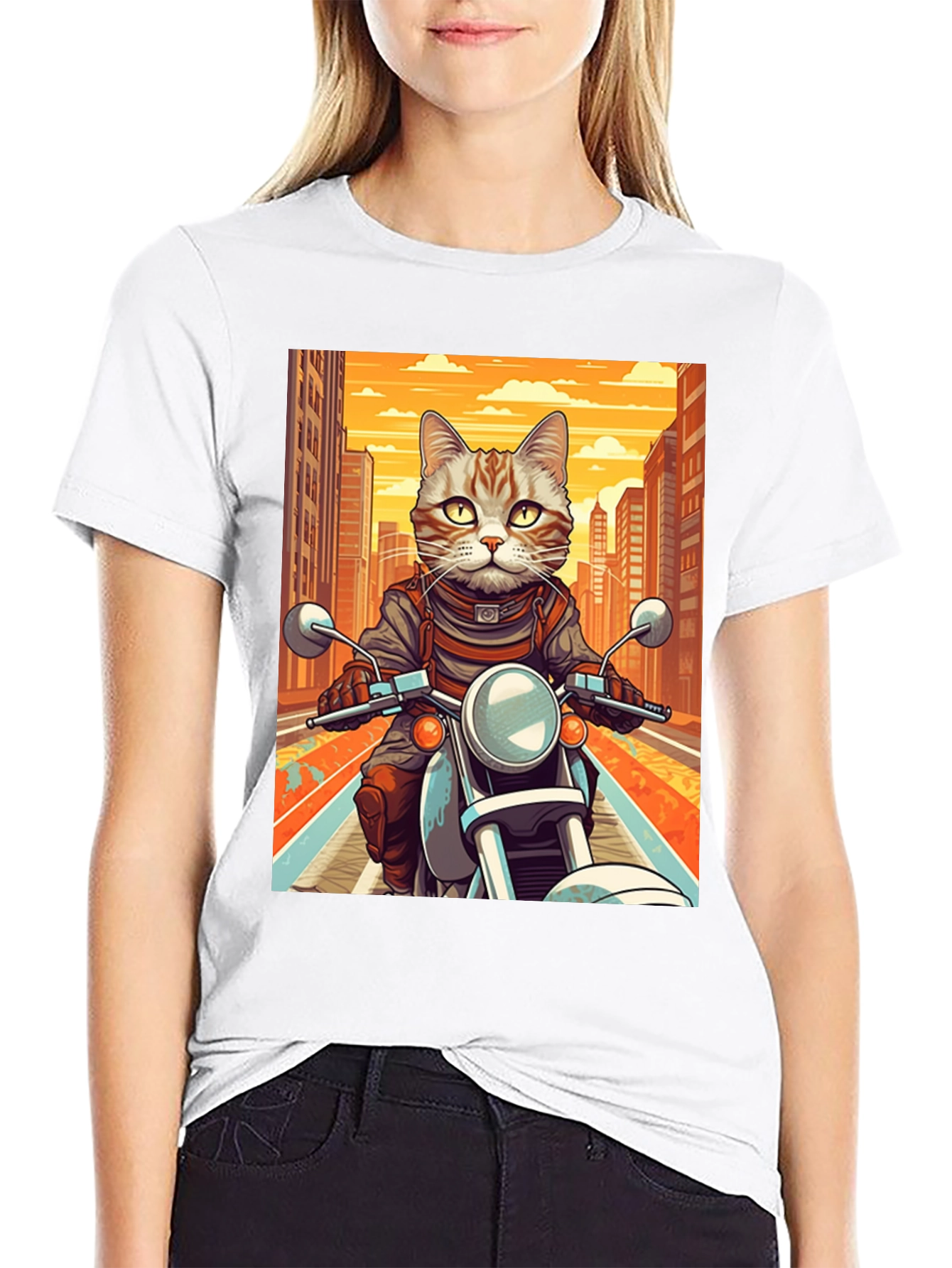 Black Cat on Motorcycle Graphic Tee view 9