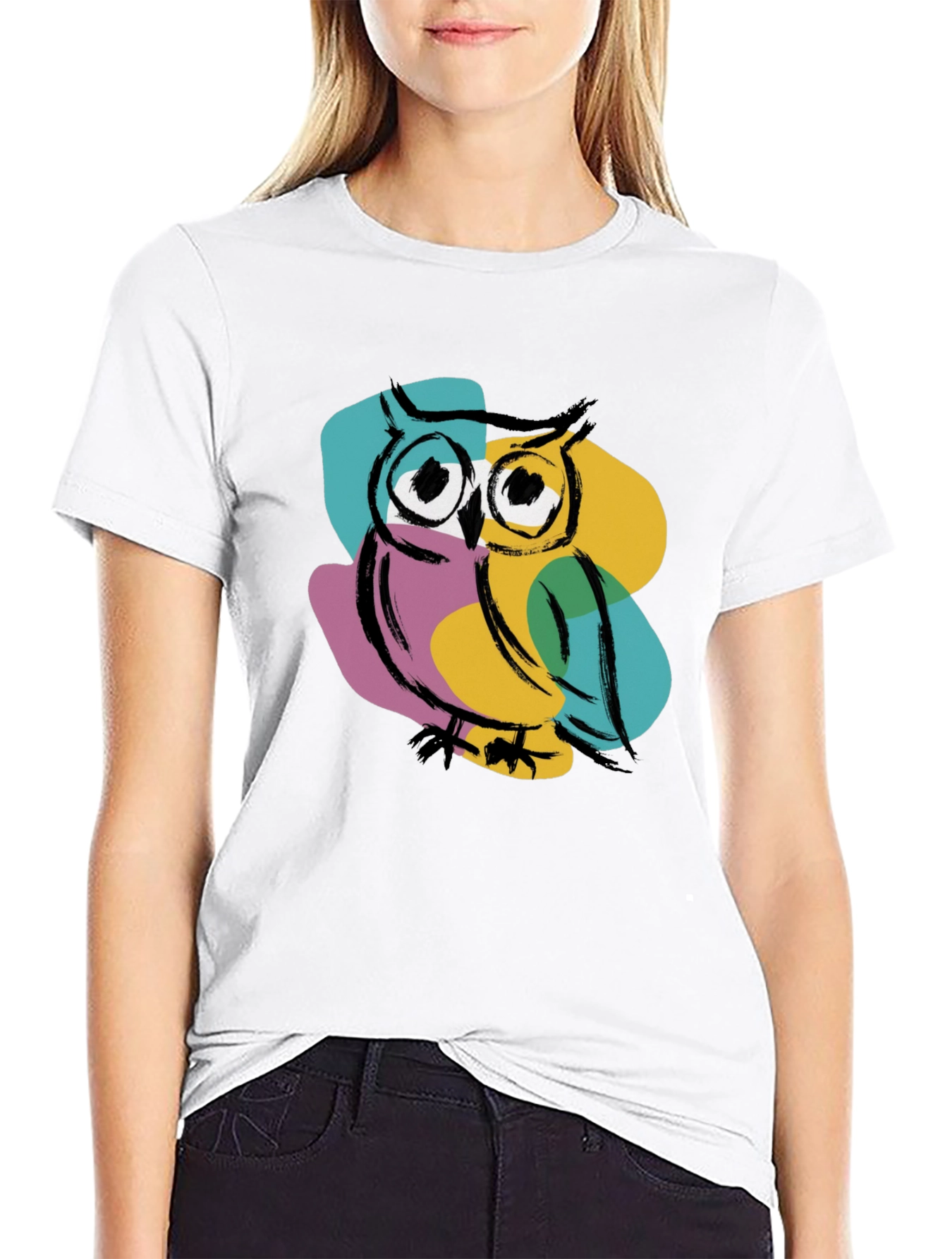 Black Cool Owl Graphic Print T-Shirt - Black view 9
