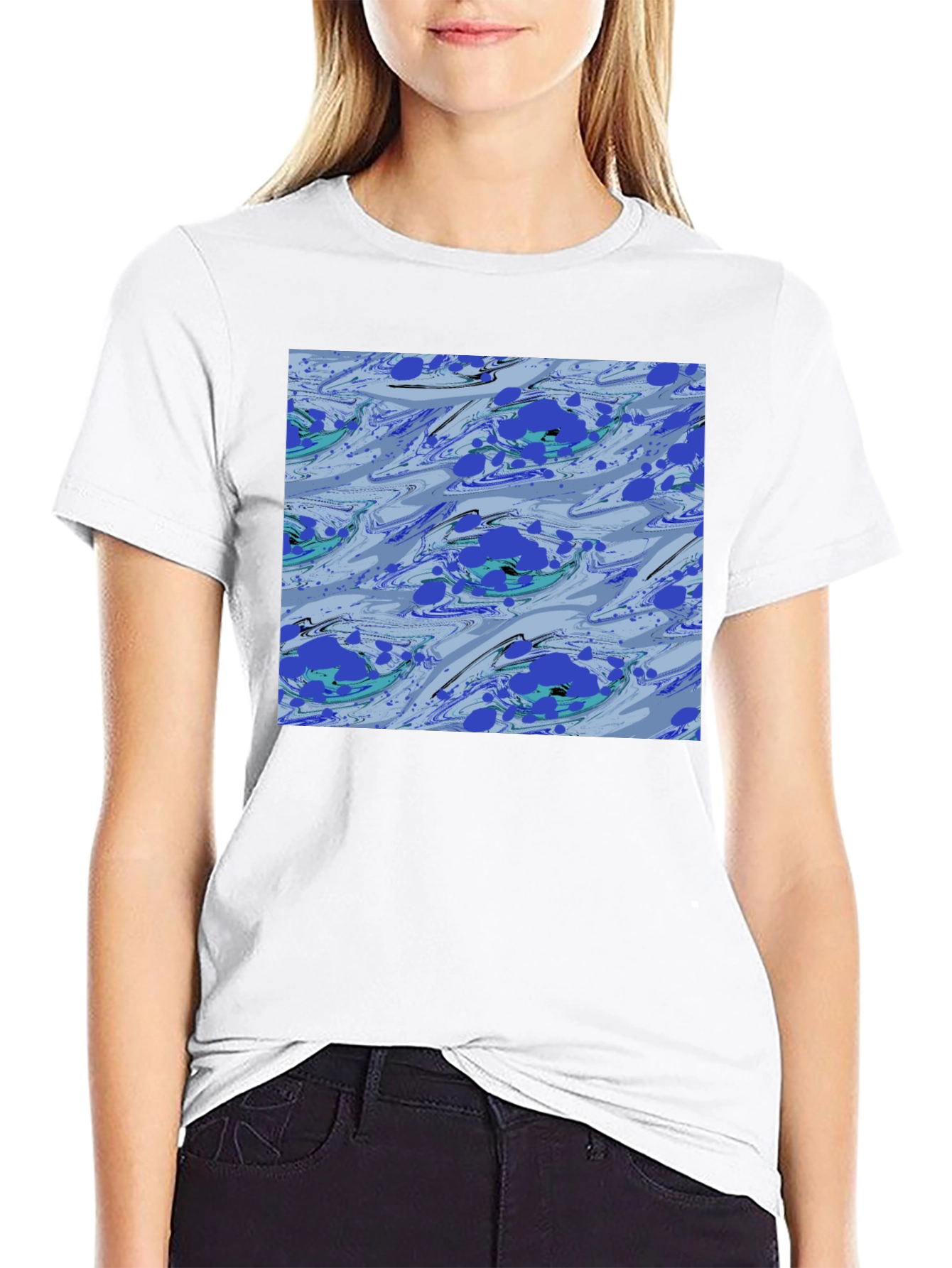 Black Abstract Blue Pattern Black T-Shirt view 9