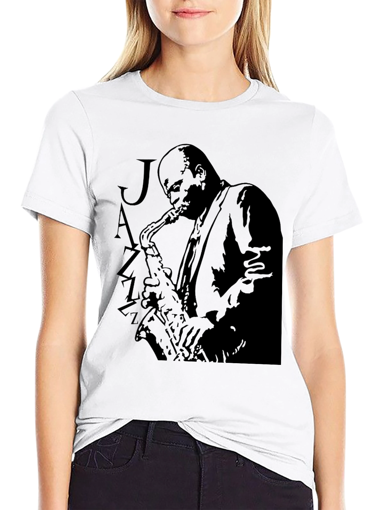 Black Jazz Saxophone Player Graphic T-Shirt view 9