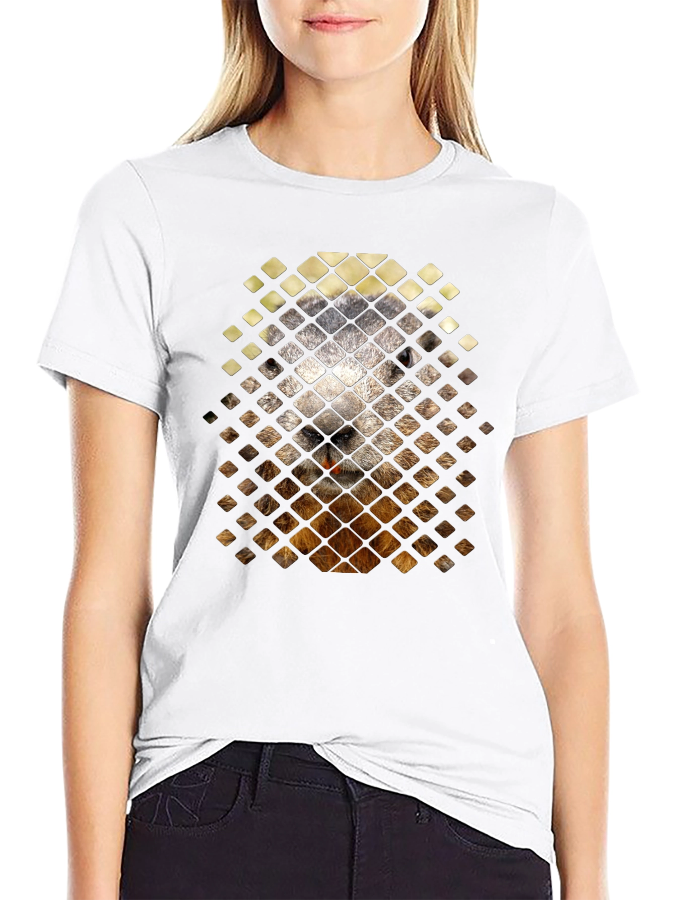 Black Groundhog Grid Tee - Unique Animal Graphic T-Shirt view 9