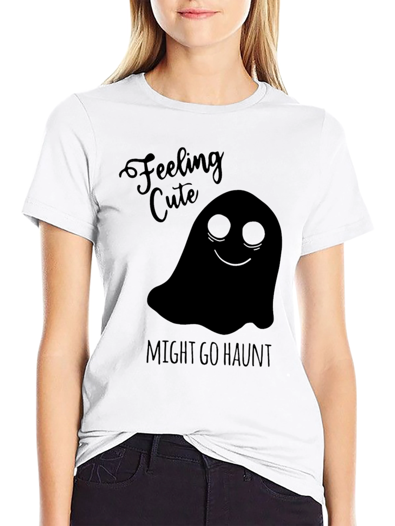 Black Feeling Cute Ghost Graphic Tee - Halloween Shirt view 9