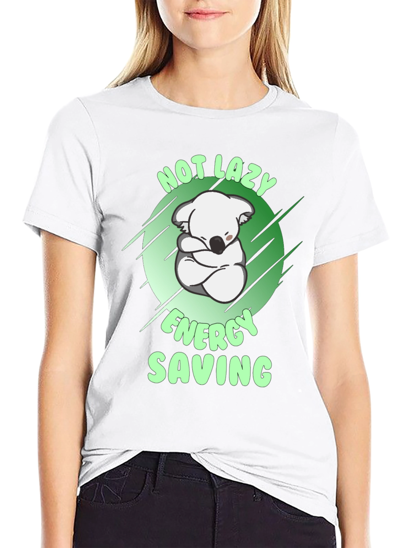 Black Not Lazy Energy Saving Koala T-Shirt view 9