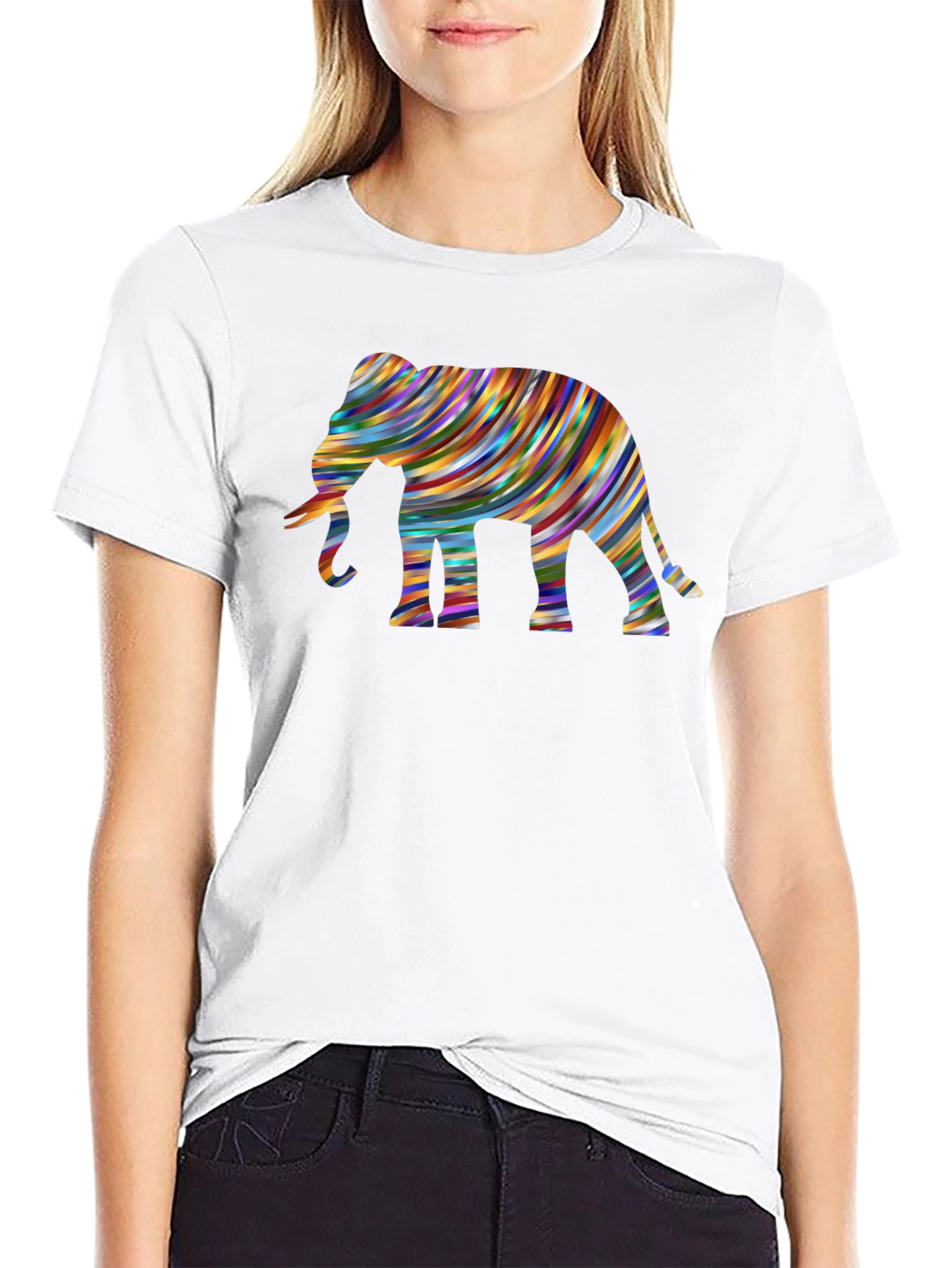 Black Colorful Elephant Graphic Tee - Unique Design view 9