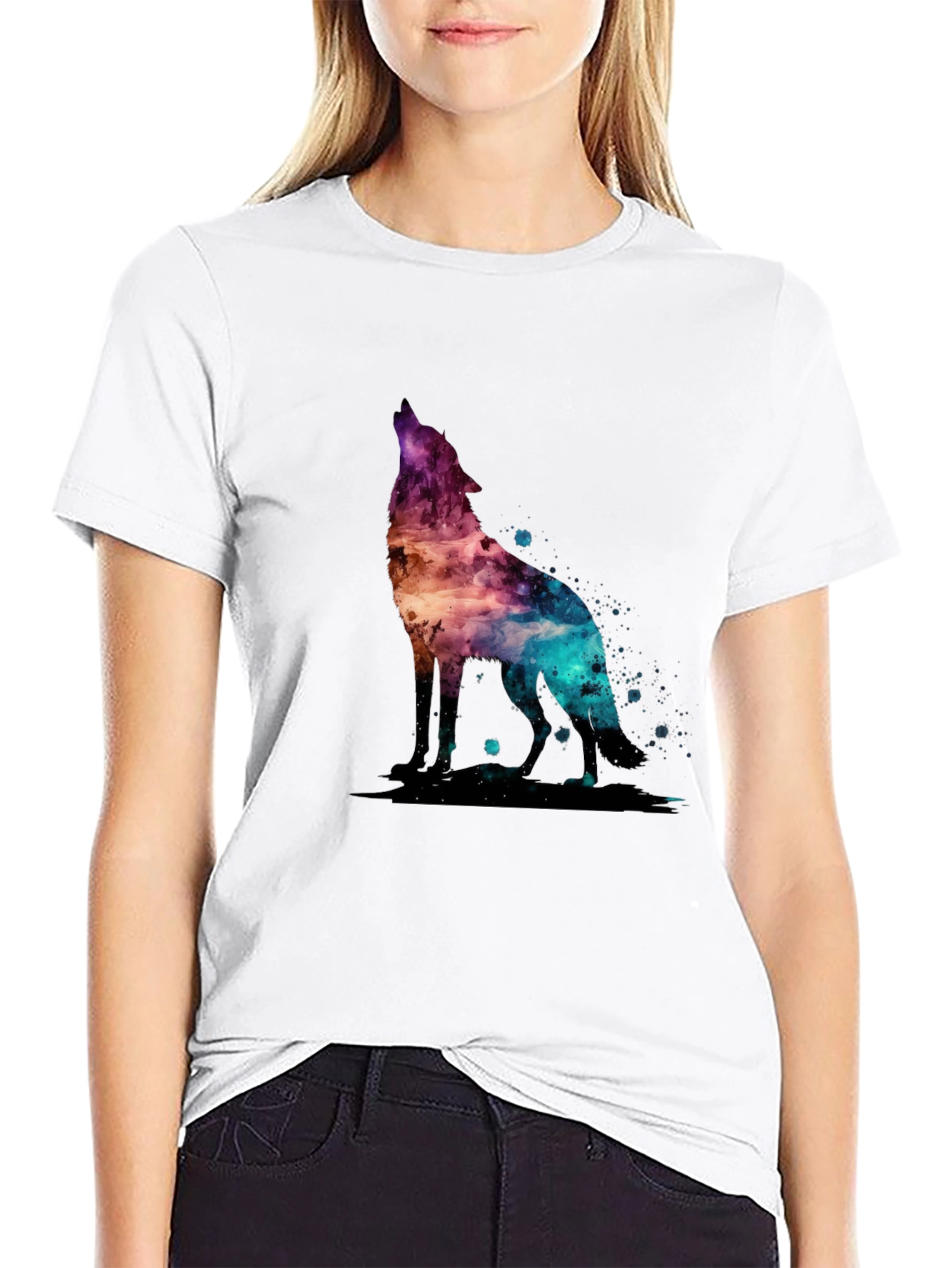 Black Galaxy Wolf Graphic T-Shirt - Stylish Men's Tee view 9