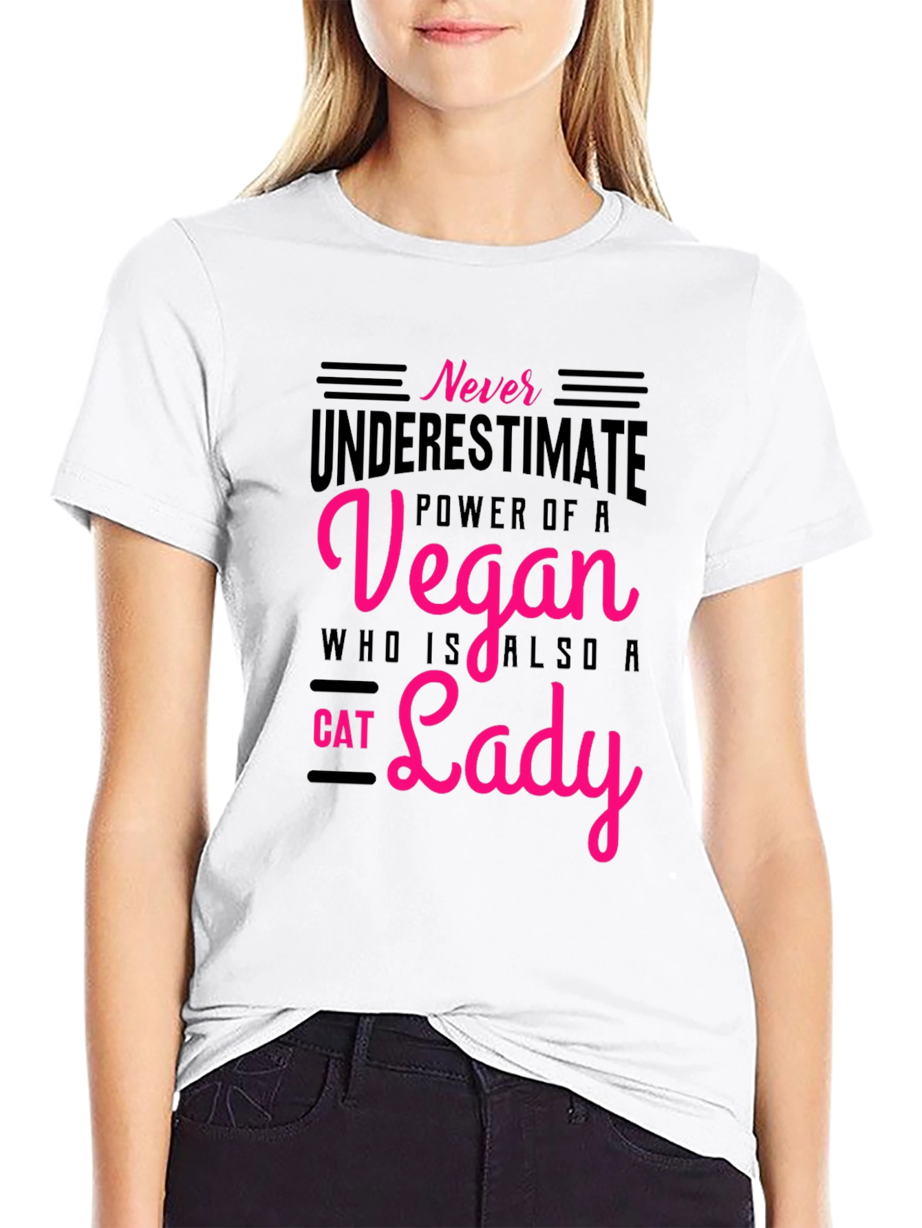 Black Vegan Cat Lady T-Shirt: Never Underestimate the Power! view 9
