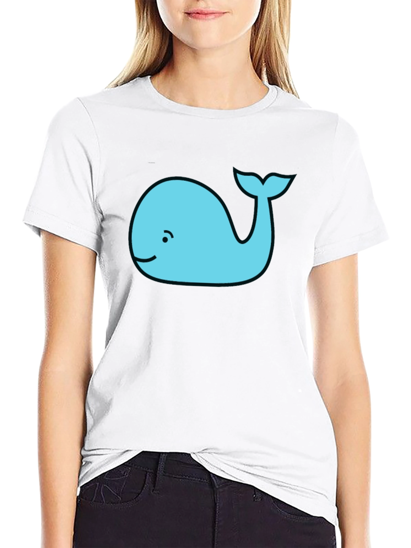 Black Cute Whale Graphic Tee - Black Cotton T-Shirt view 9