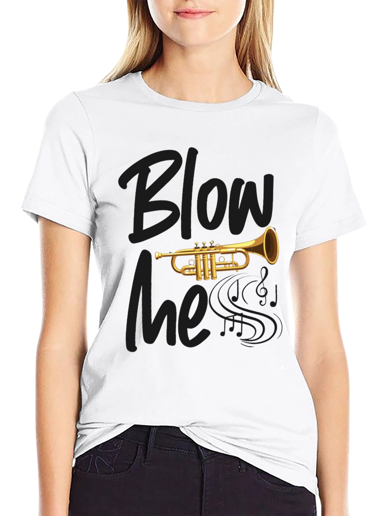 Black Blow Me Trumpet Graphic Black T-Shirt view 9