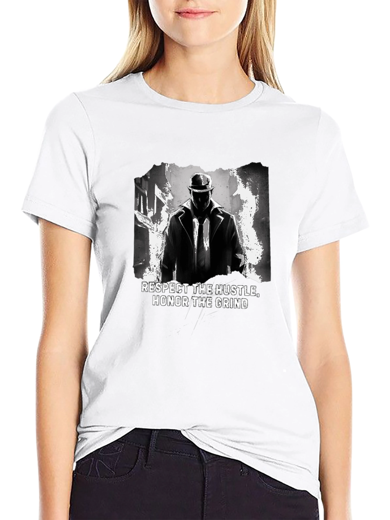 Black Respect the Hustle Honor Grind Black Graphic Tee view 9