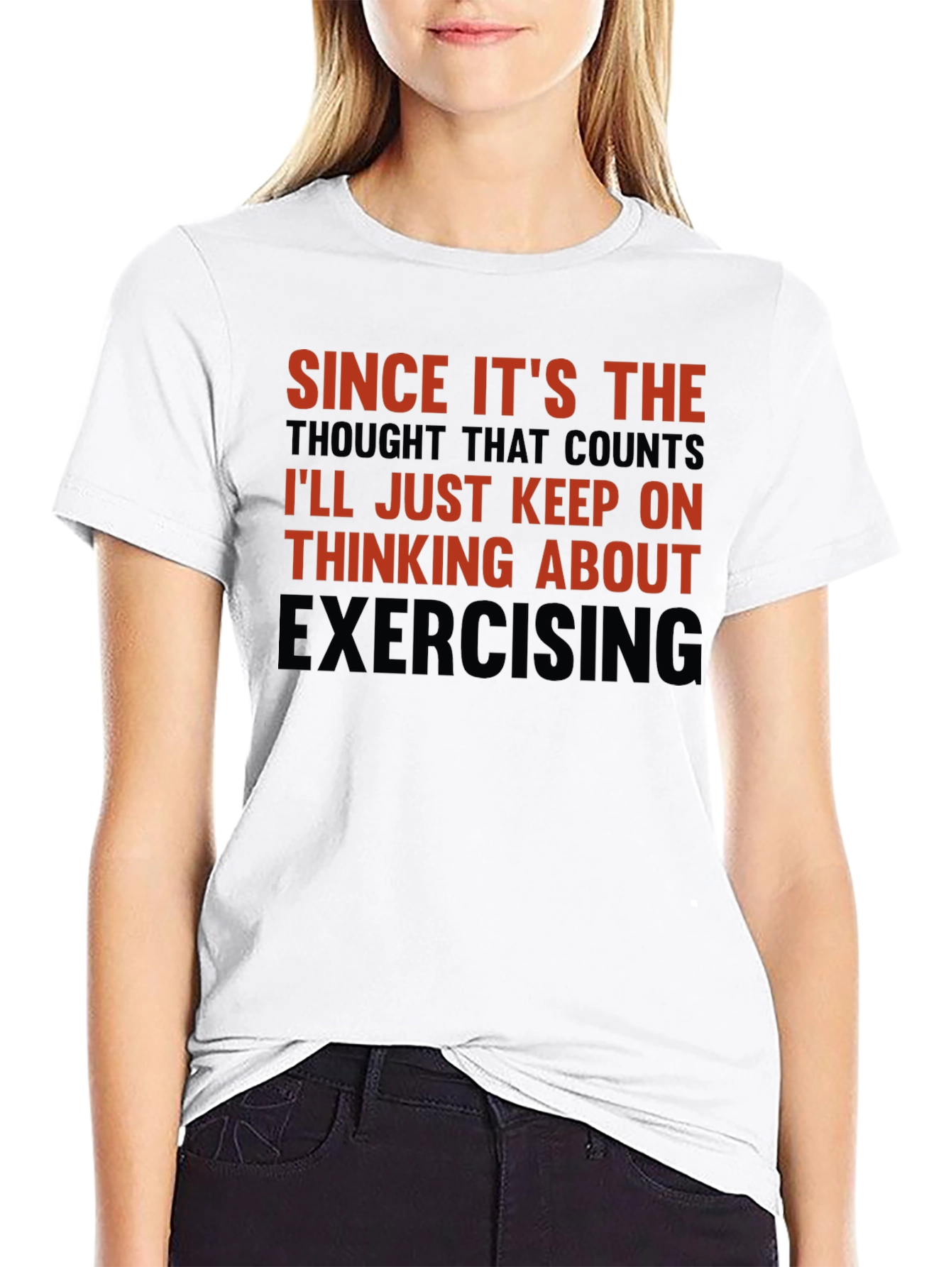 Black Funny Exercise T-Shirt: Thinking About Exercising view 9