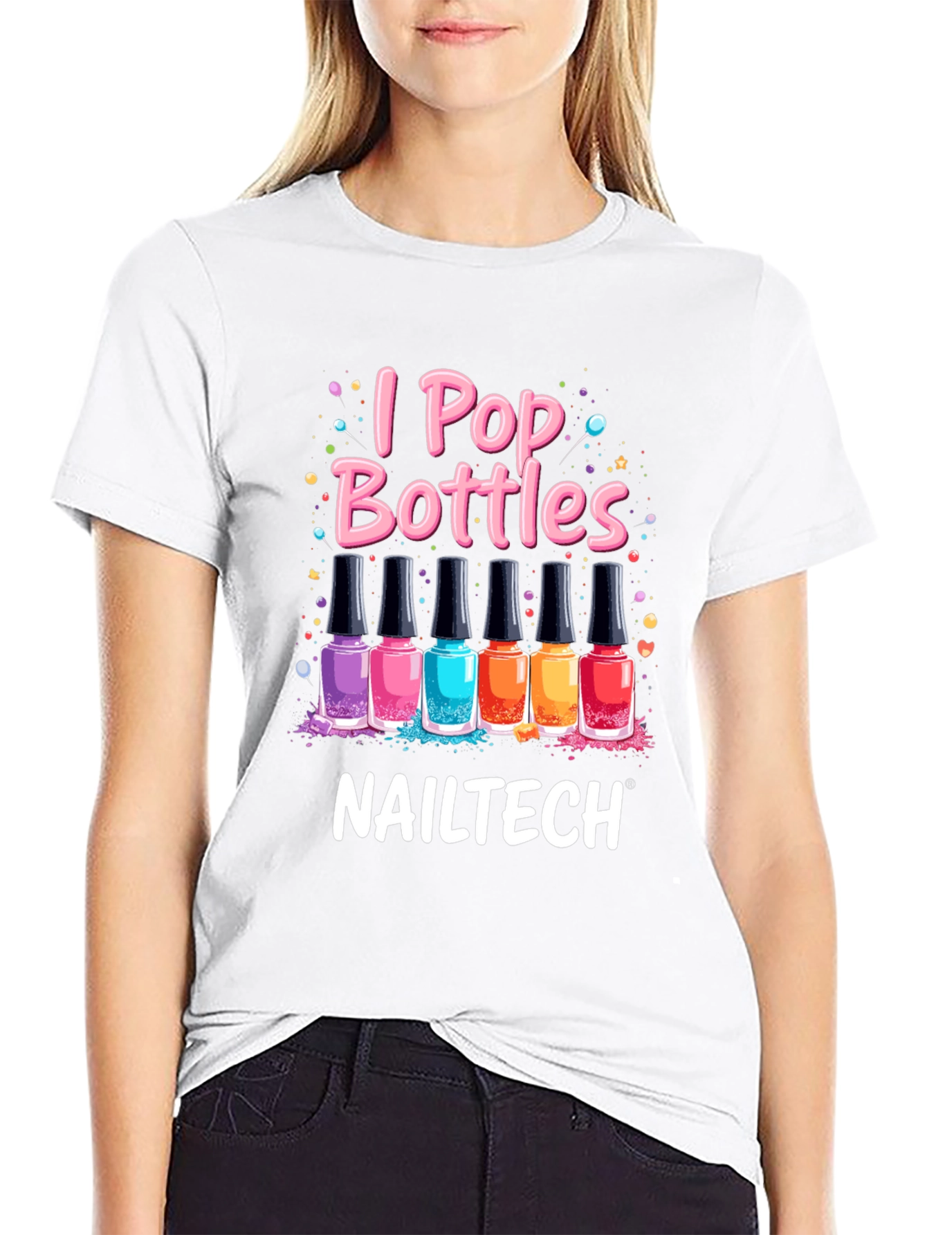 Black I Pop Bottles Nail Tech T-Shirt view 9