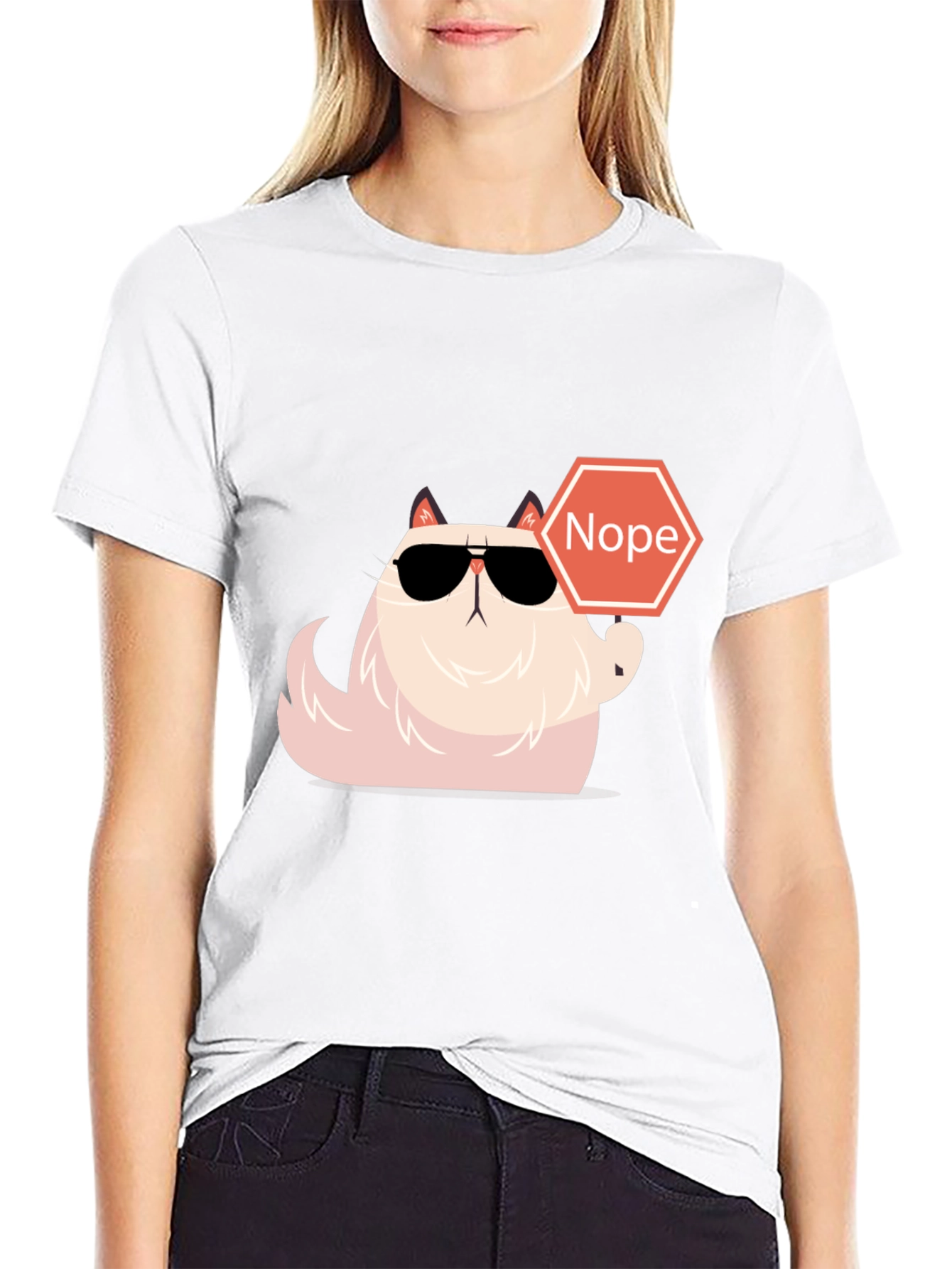 Black Cool Cat Nope T-Shirt - Funny Graphic Tee view 9