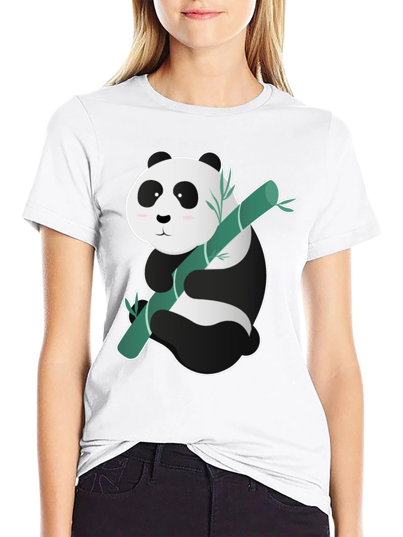 Black Cute Panda Bamboo T-Shirt - Black view 9