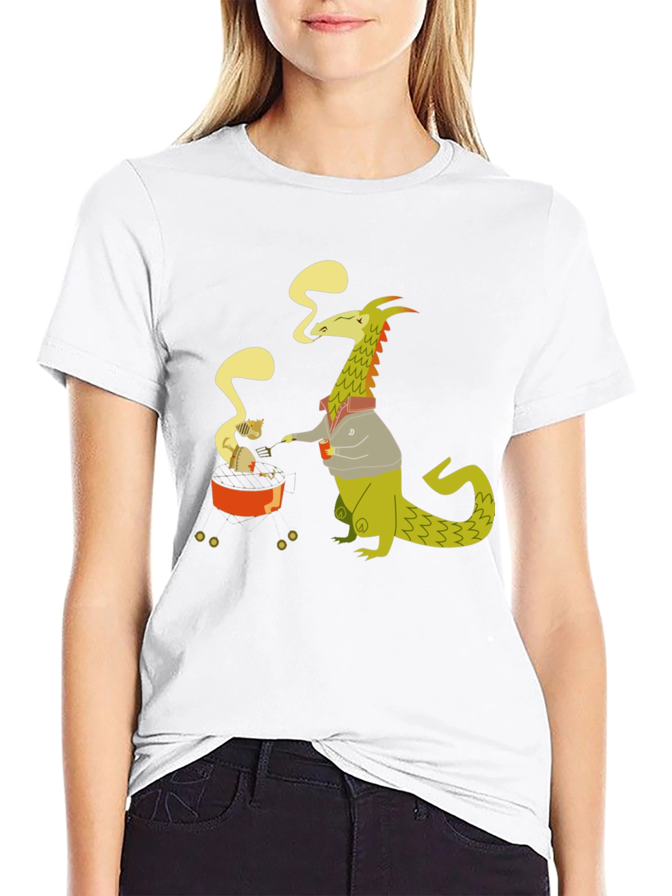 Black Dragon & Cat T-Shirt - Cartoon Graphic Tee view 9