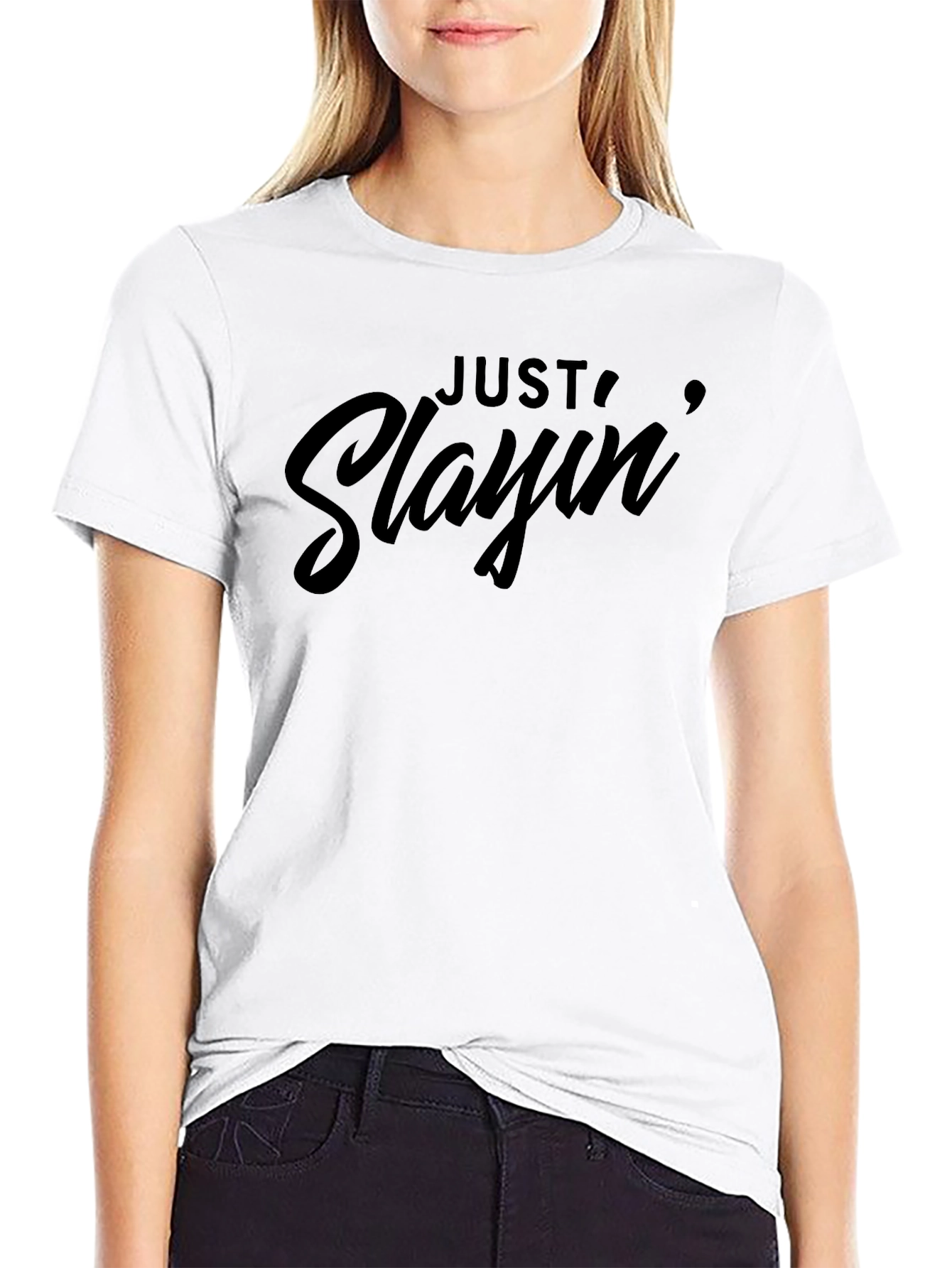 Black Just Slayin' Graphic Tee - Stylish Black Cotton T-Shirt view 9