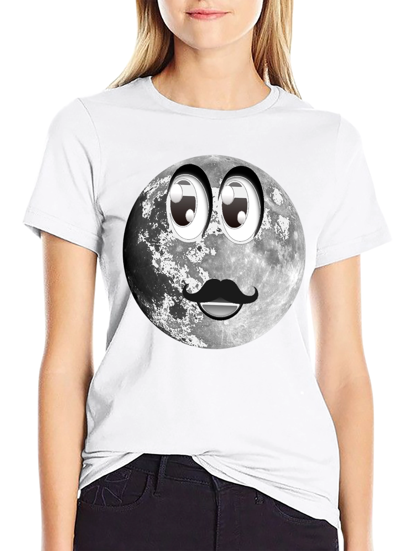 Black Humorous Moon Face Graphic Tee - Black view 9