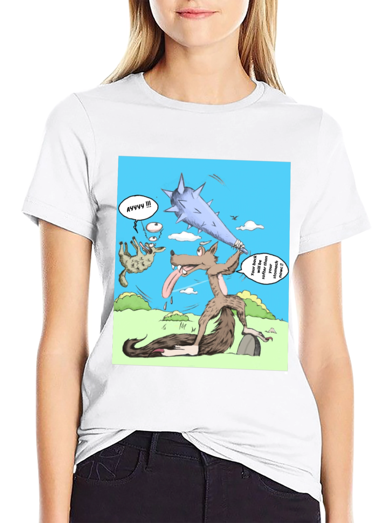 Black Cartoon Wolf T-Shirt view 9
