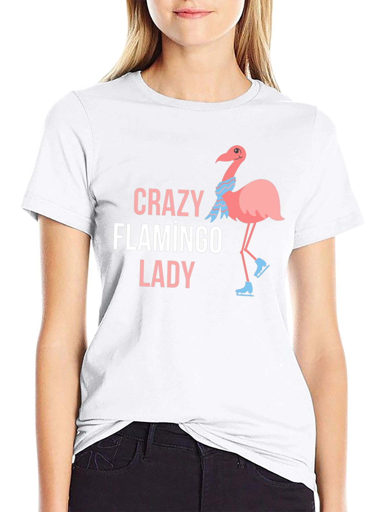 Black Crazy Flamingo Lady T-Shirt Black Cotton view 9