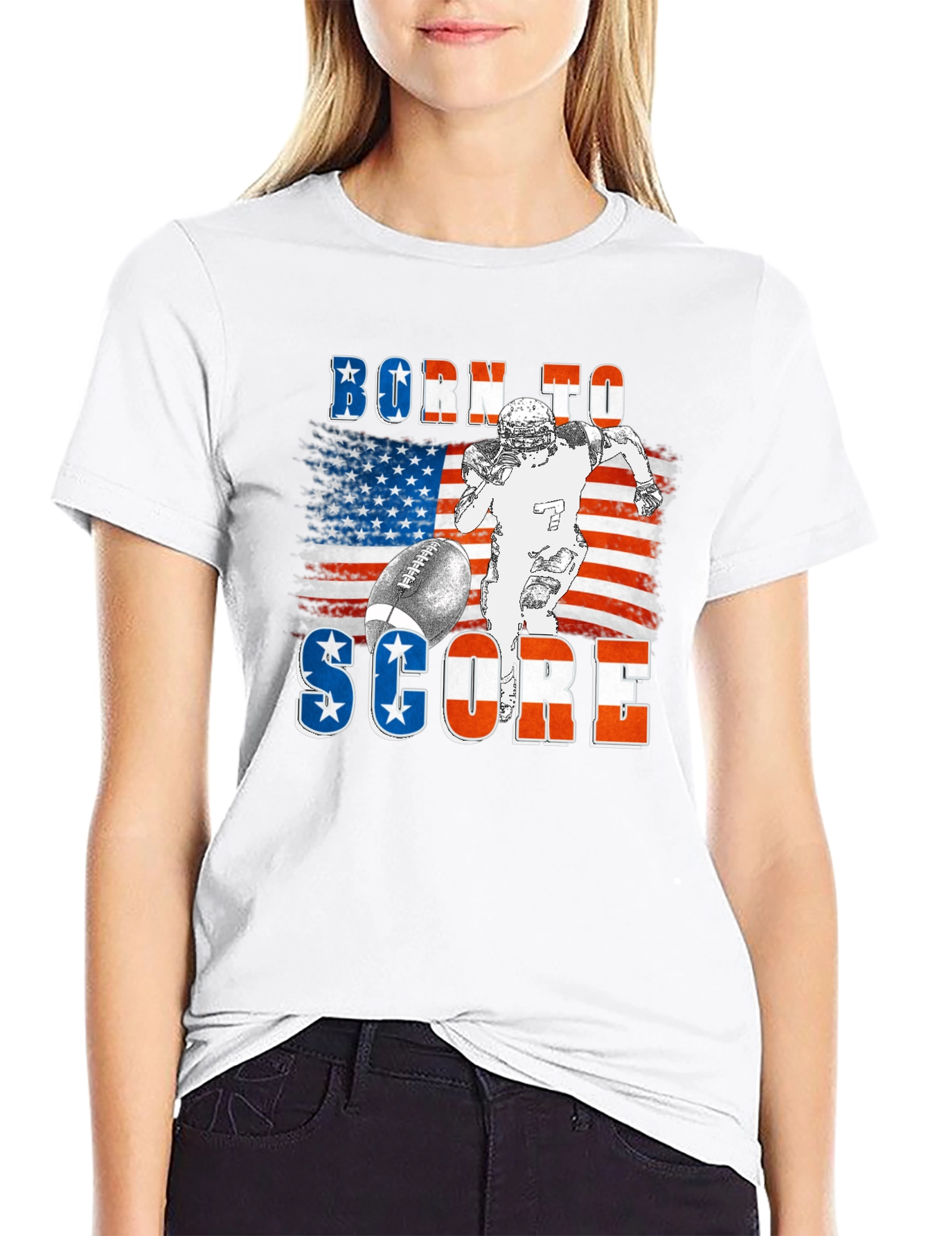 Black Born To Score Football USA Flag T-Shirt view 9