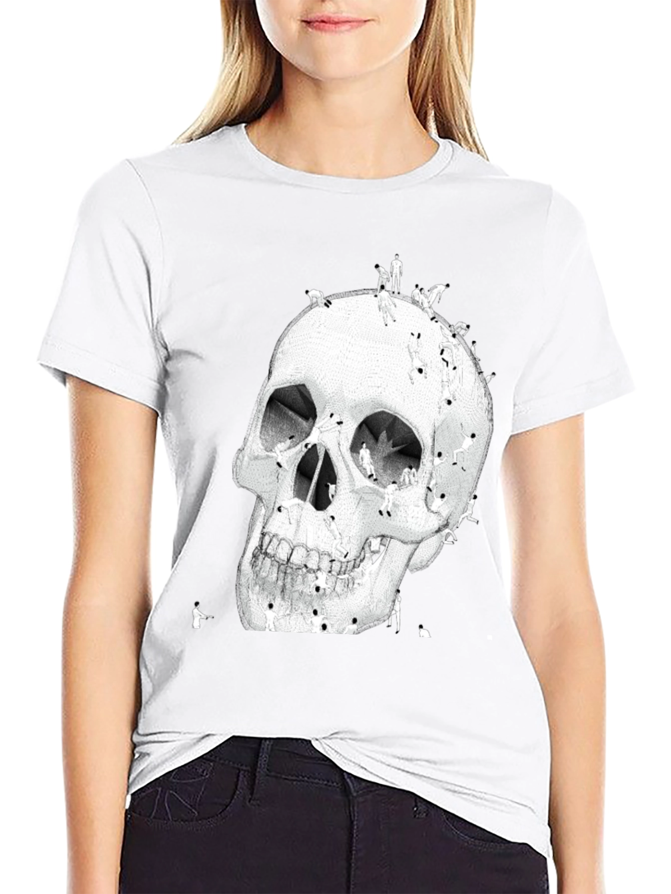 Black Skull Art Graphic T-Shirt - Black view 9