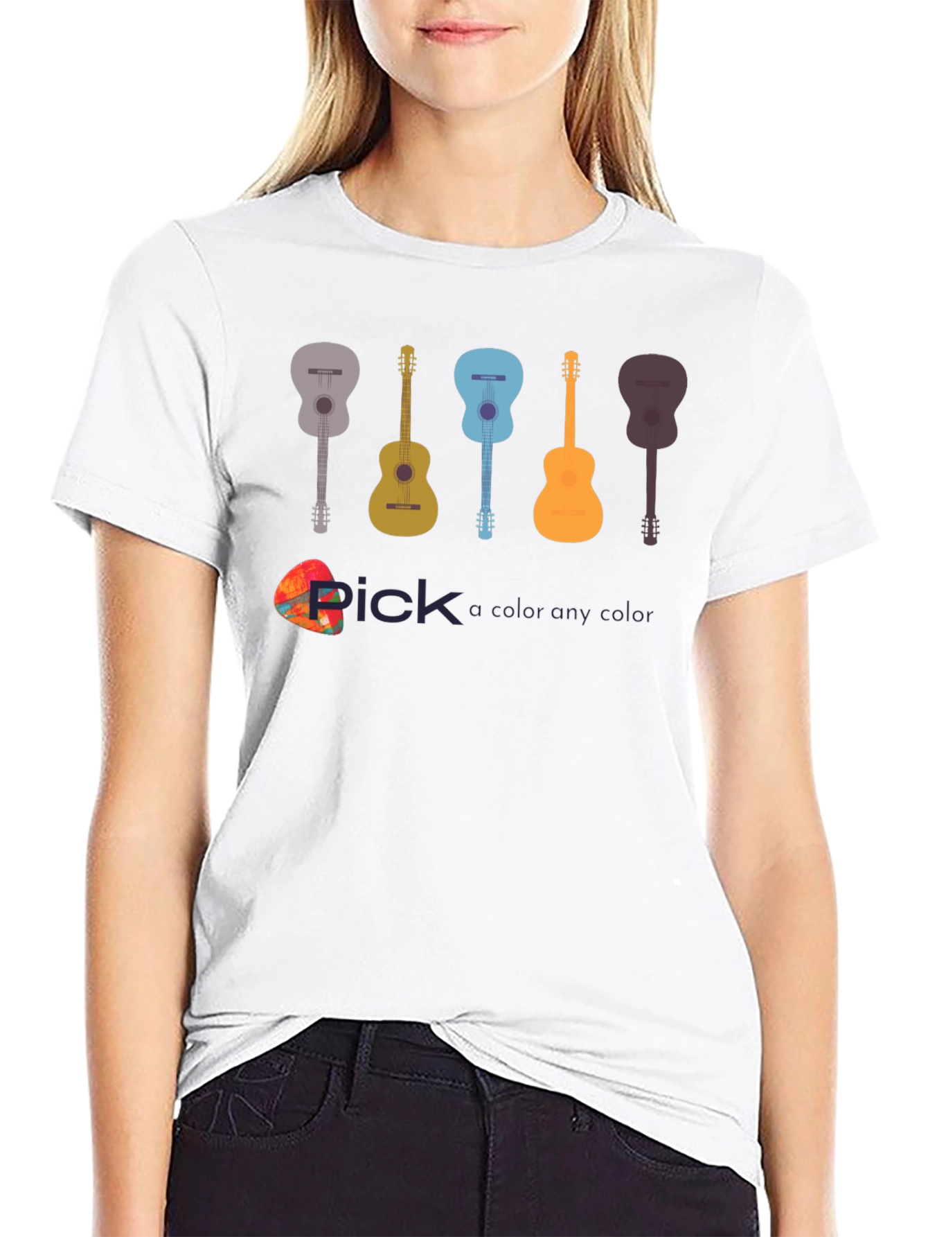 Black Guitar Pick Color T-Shirt - Music Lover Apparel view 9