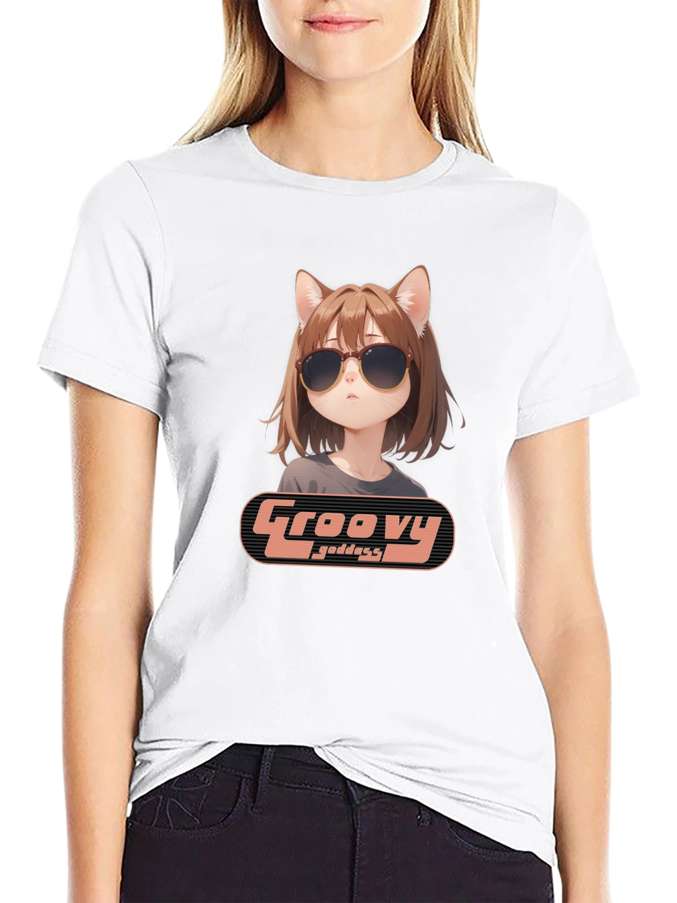 Black Groovy Goddess Anime T-Shirt view 9