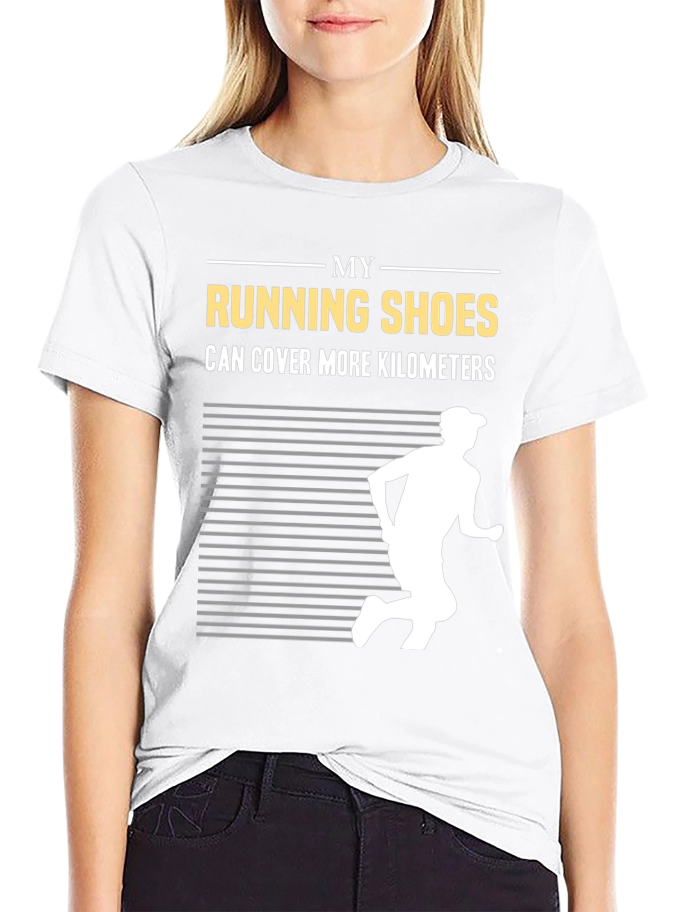 Black Running Shoes Kilometers Graphic Tee view 9