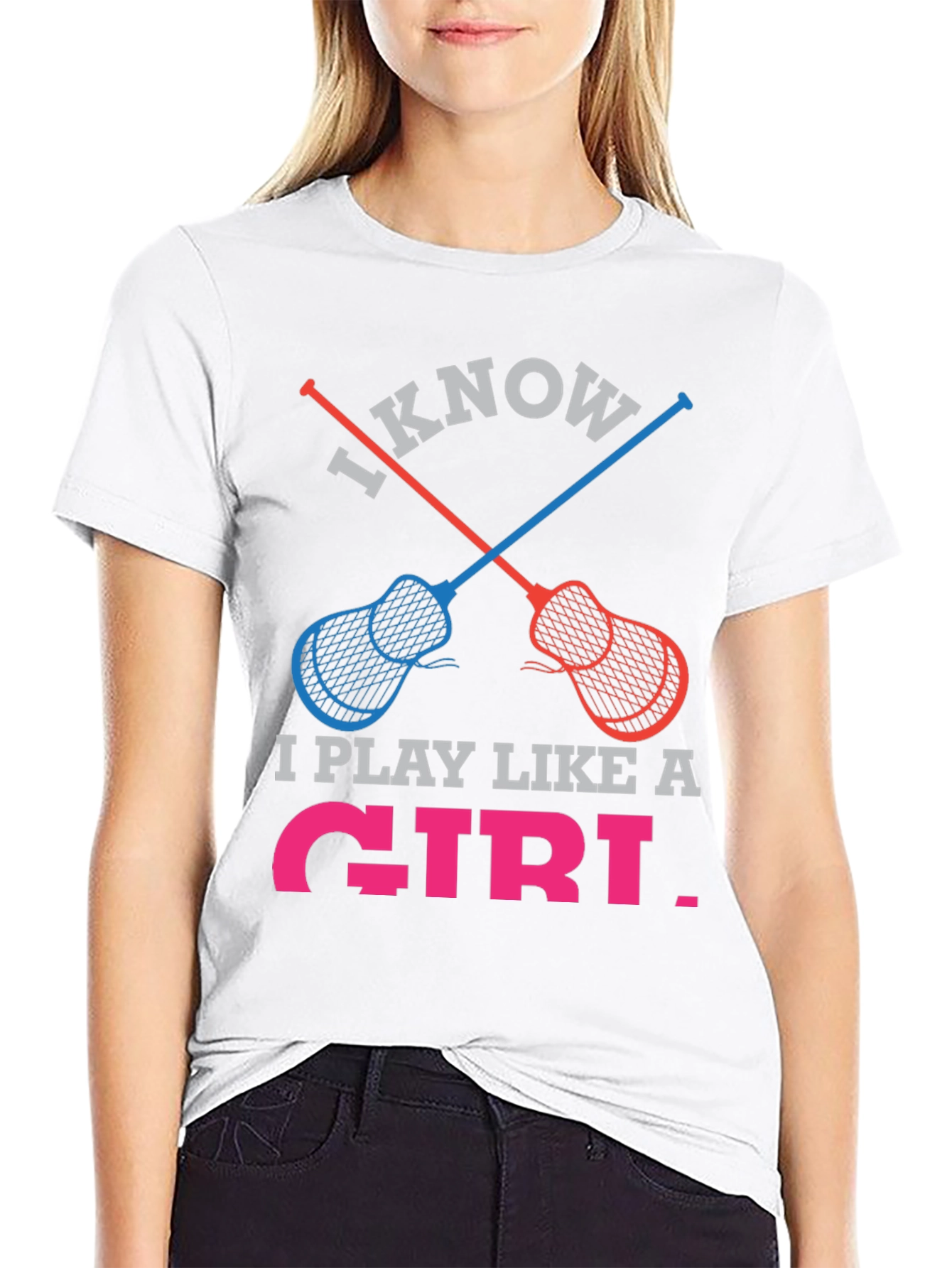Black I Know I Play Like a Girl Lacrosse T-Shirt view 9