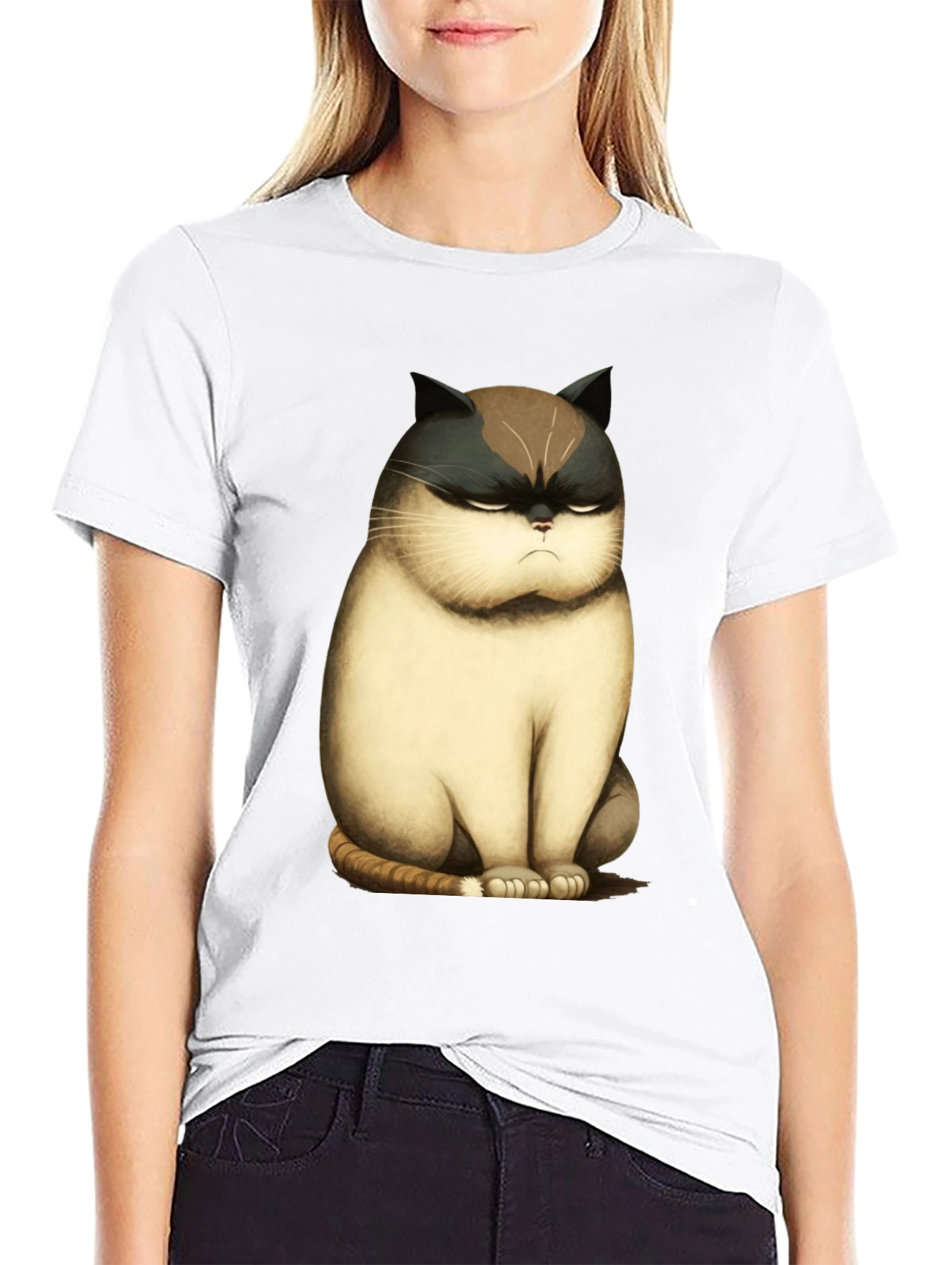 Black Grumpy Cat T-Shirt - Funny Cartoon Cat Tee view 9