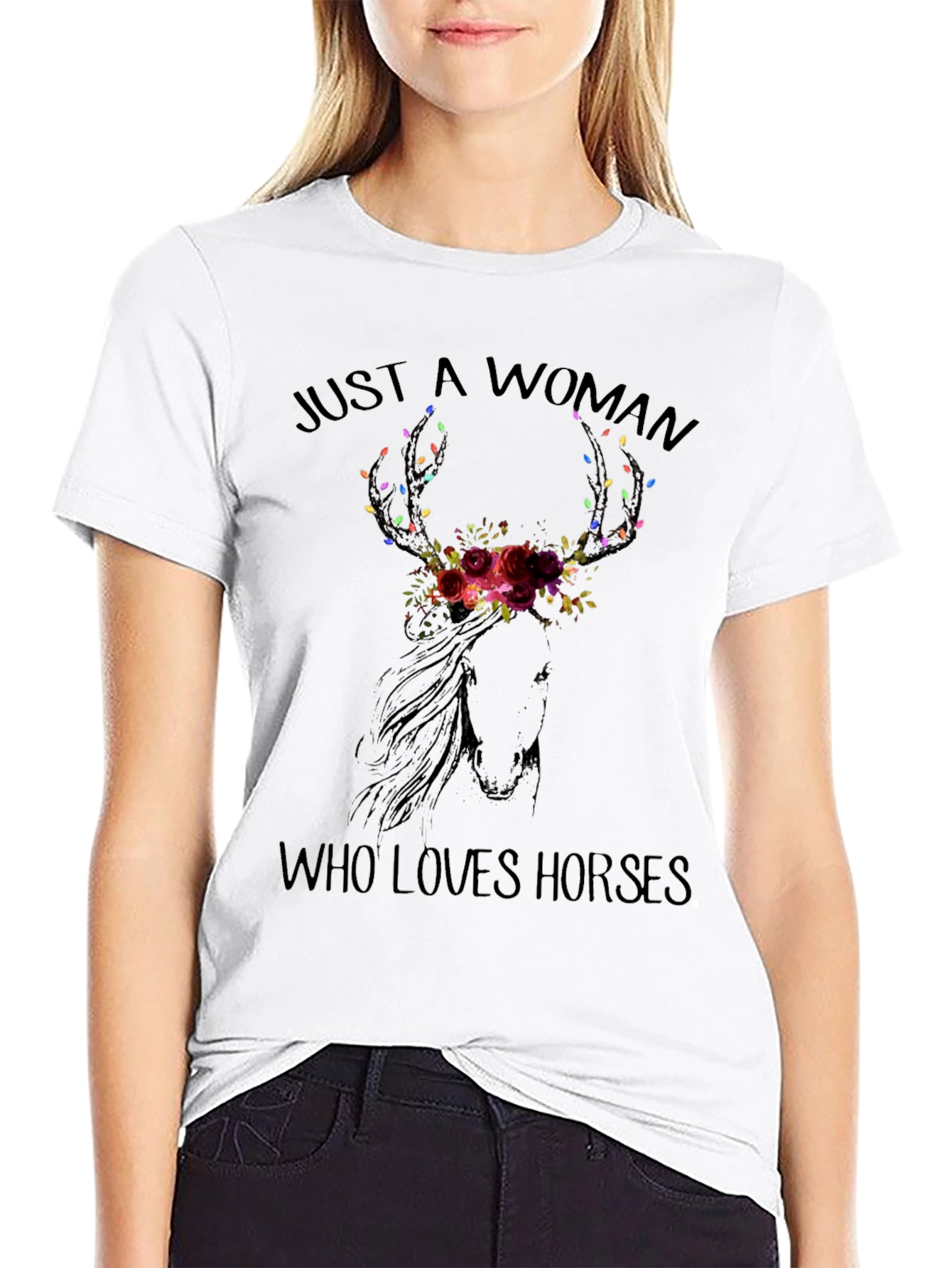 Black Just A Woman Who Loves Horses T-Shirt view 9