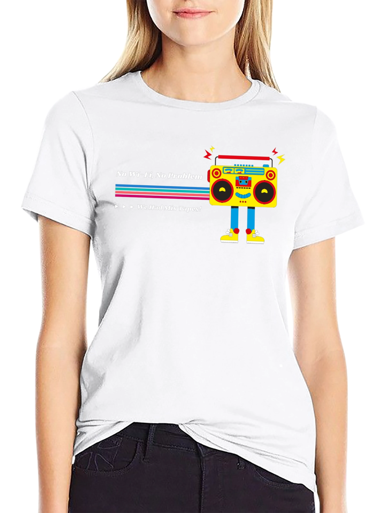 Black Retro Boombox T-Shirt - No Wifi, No Problem! view 9