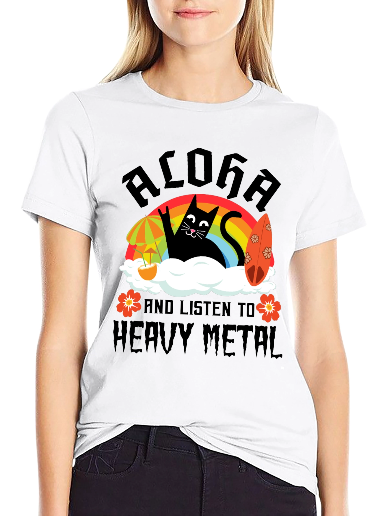 Black Aloha Heavy Metal Black Cat Graphic Tee view 9