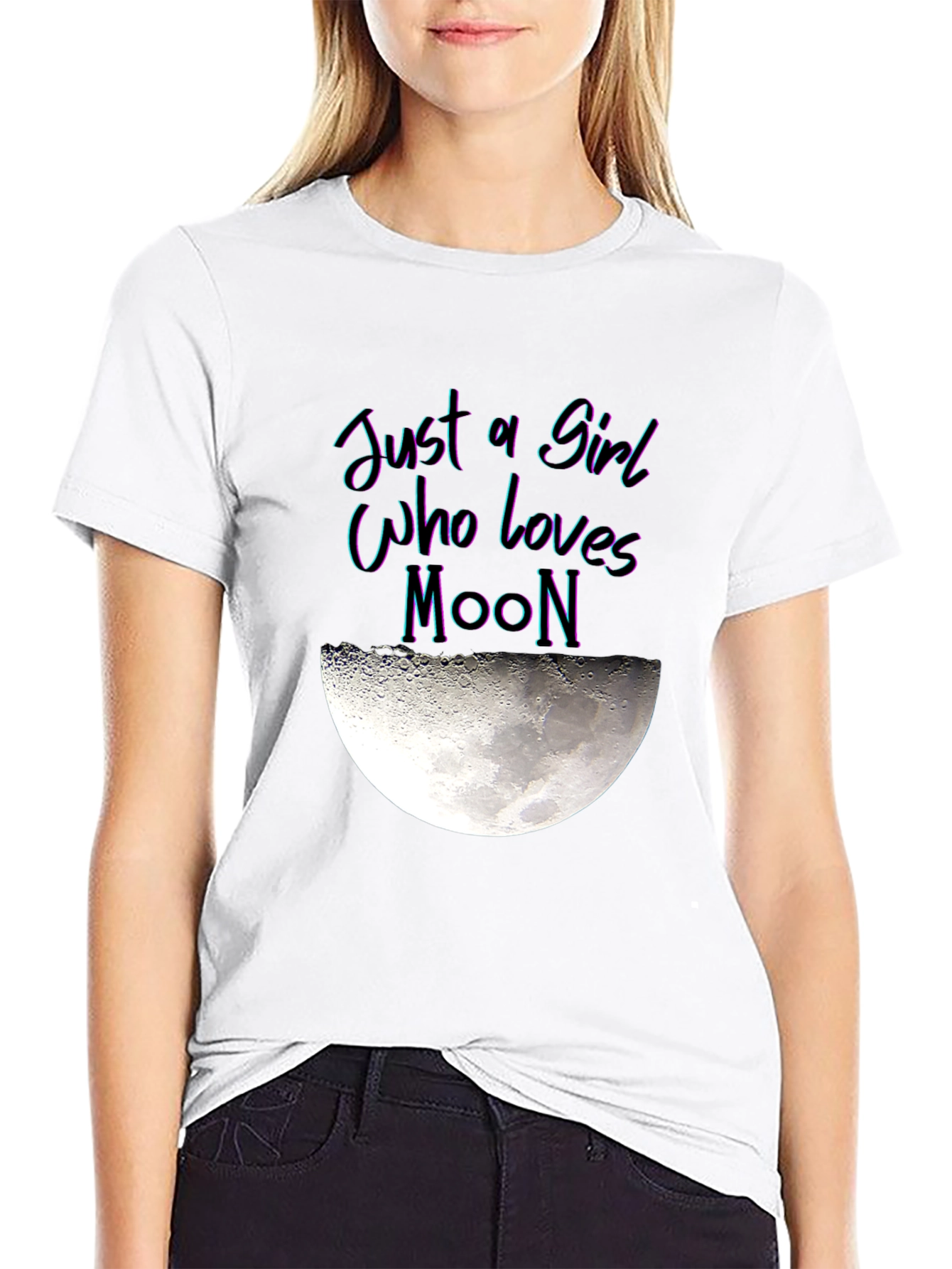 Black Just a Girl Who Loves Moon Graphic T-Shirt view 9