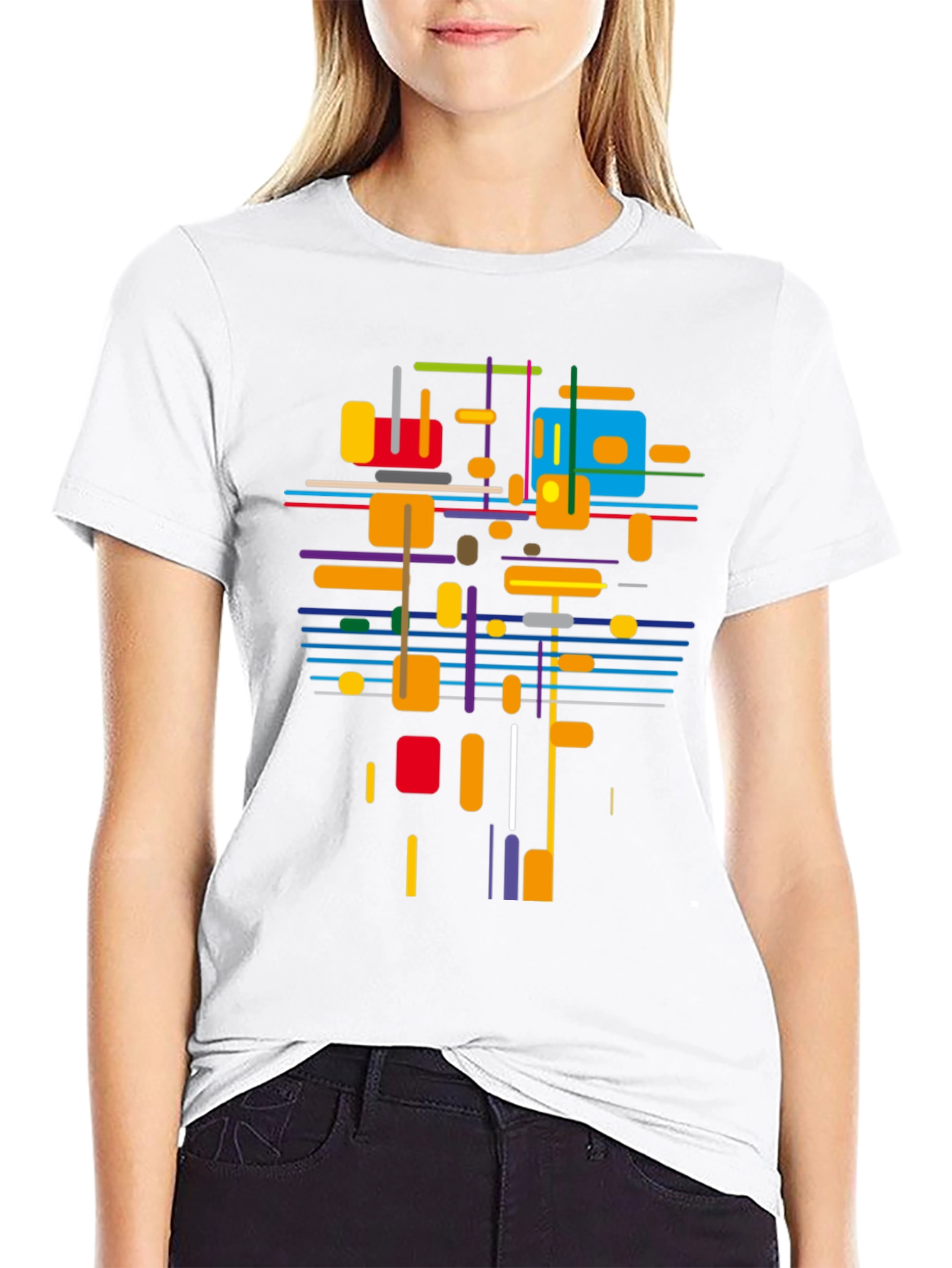 Black Abstract Geometric T-Shirt - Modern Art Tee view 9