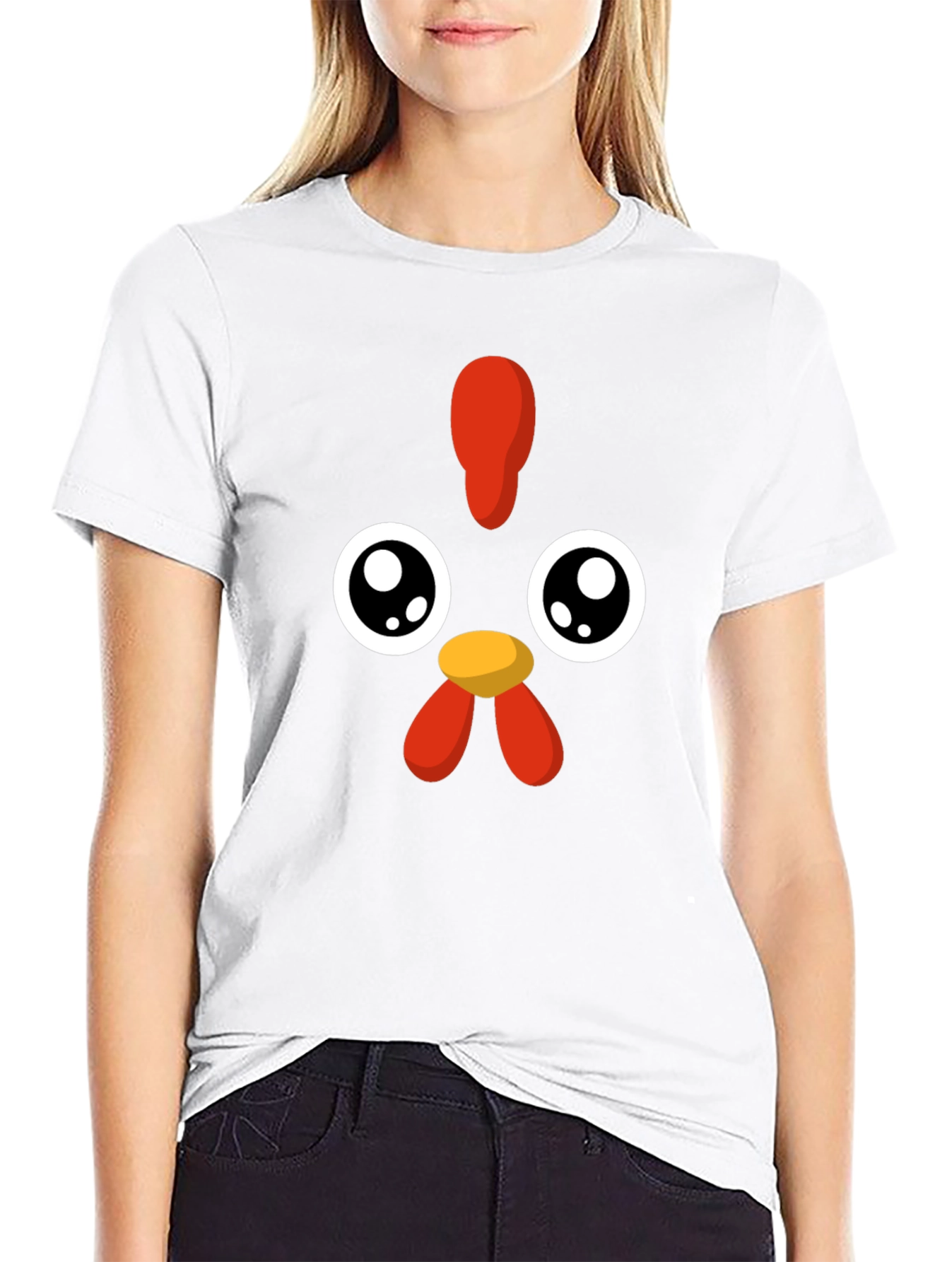 Black Cute Cartoon Chicken Graphic Black T-Shirt view 9