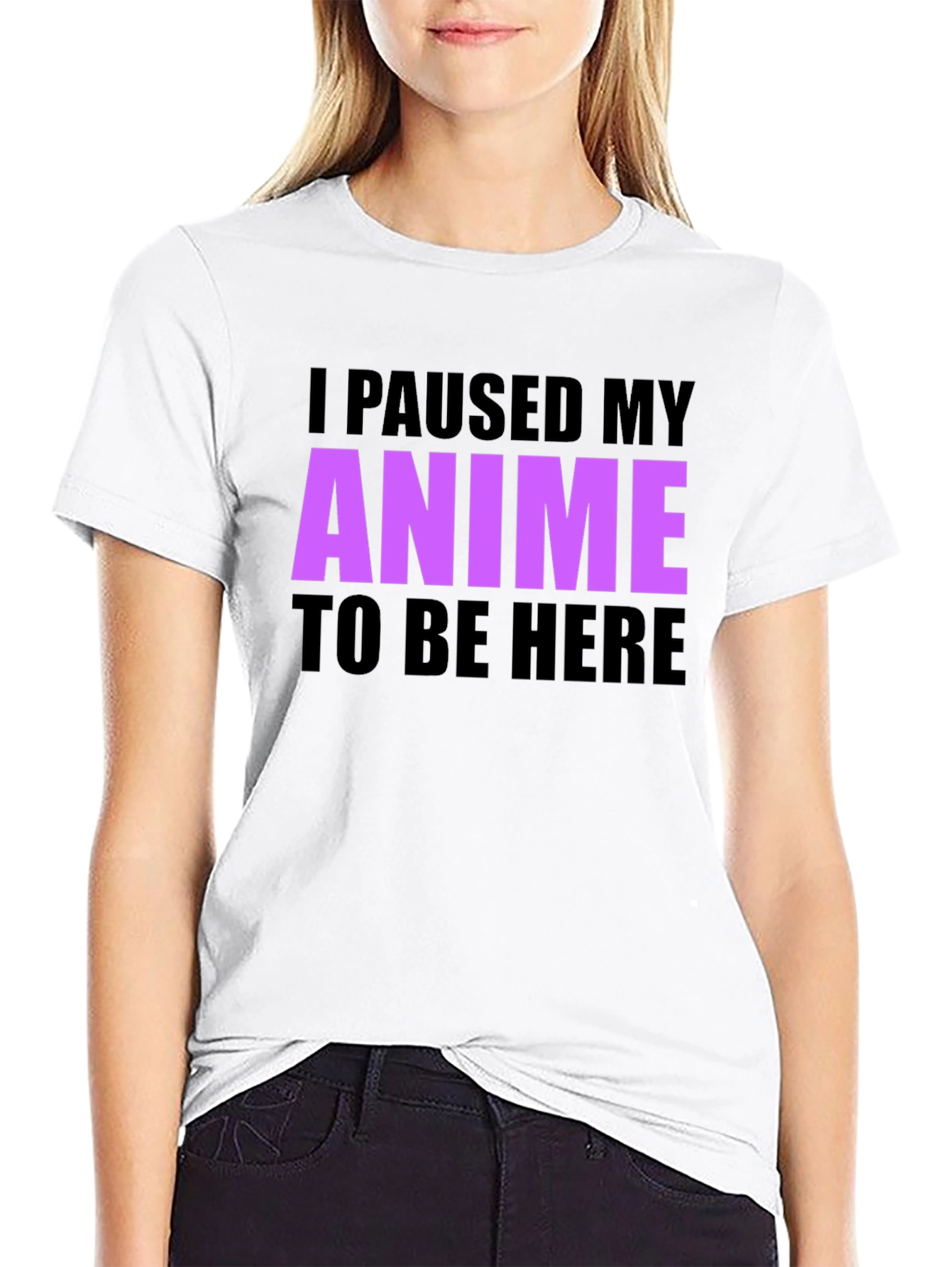 Black Anime Paused Graphic T-Shirt - Casual Crew Neck Tee view 9
