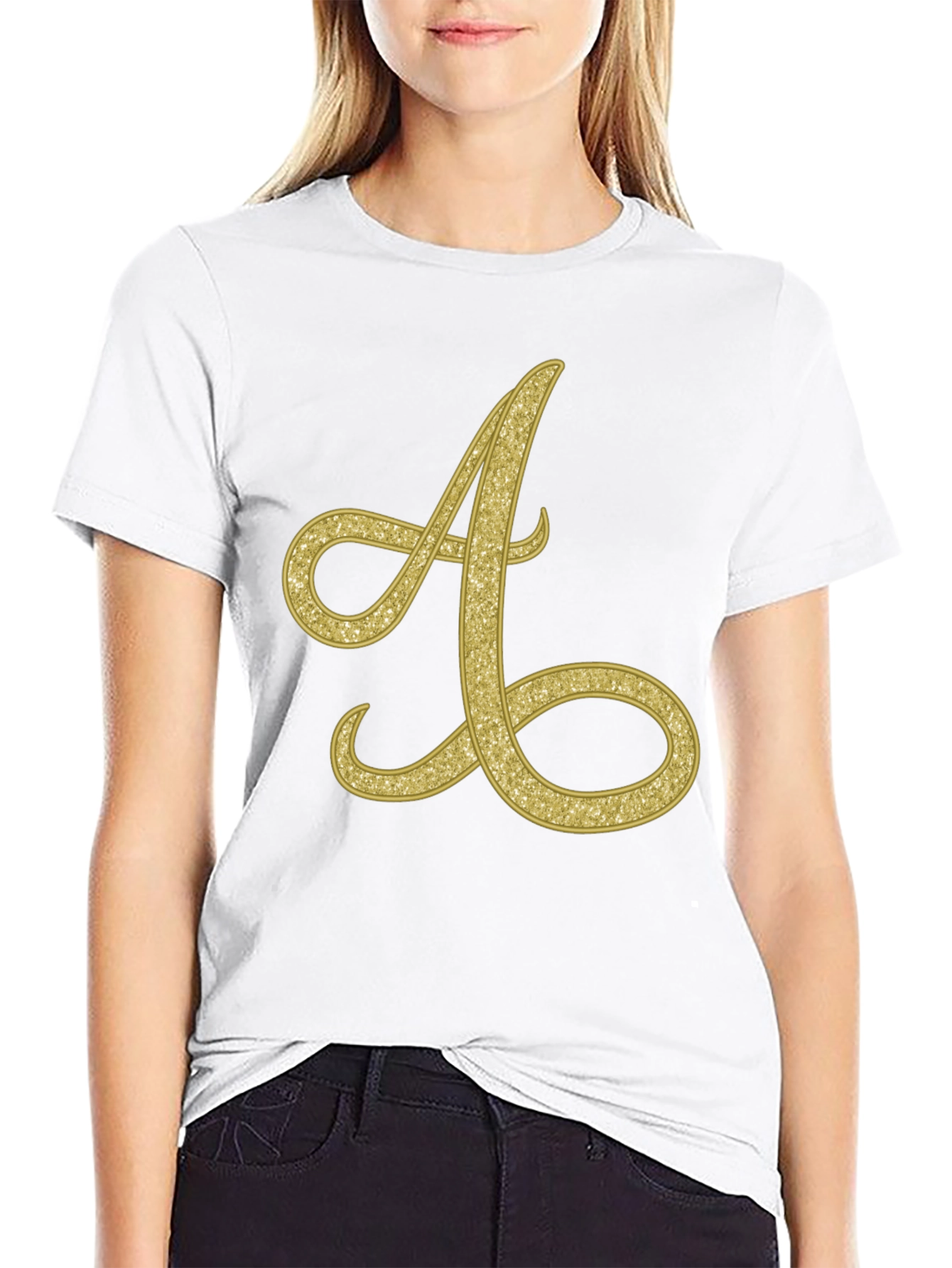 Black Golden Letter A T-Shirt view 9