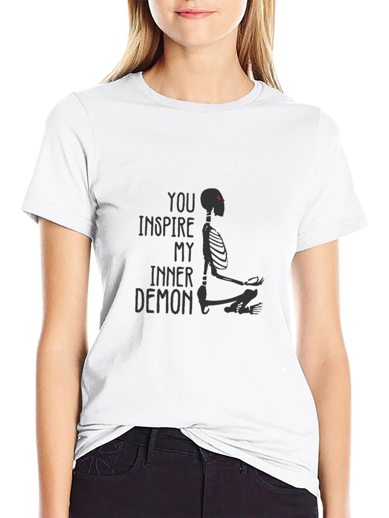 Black Inner Demon Graphic Tee - Meditating Skeleton Design view 9