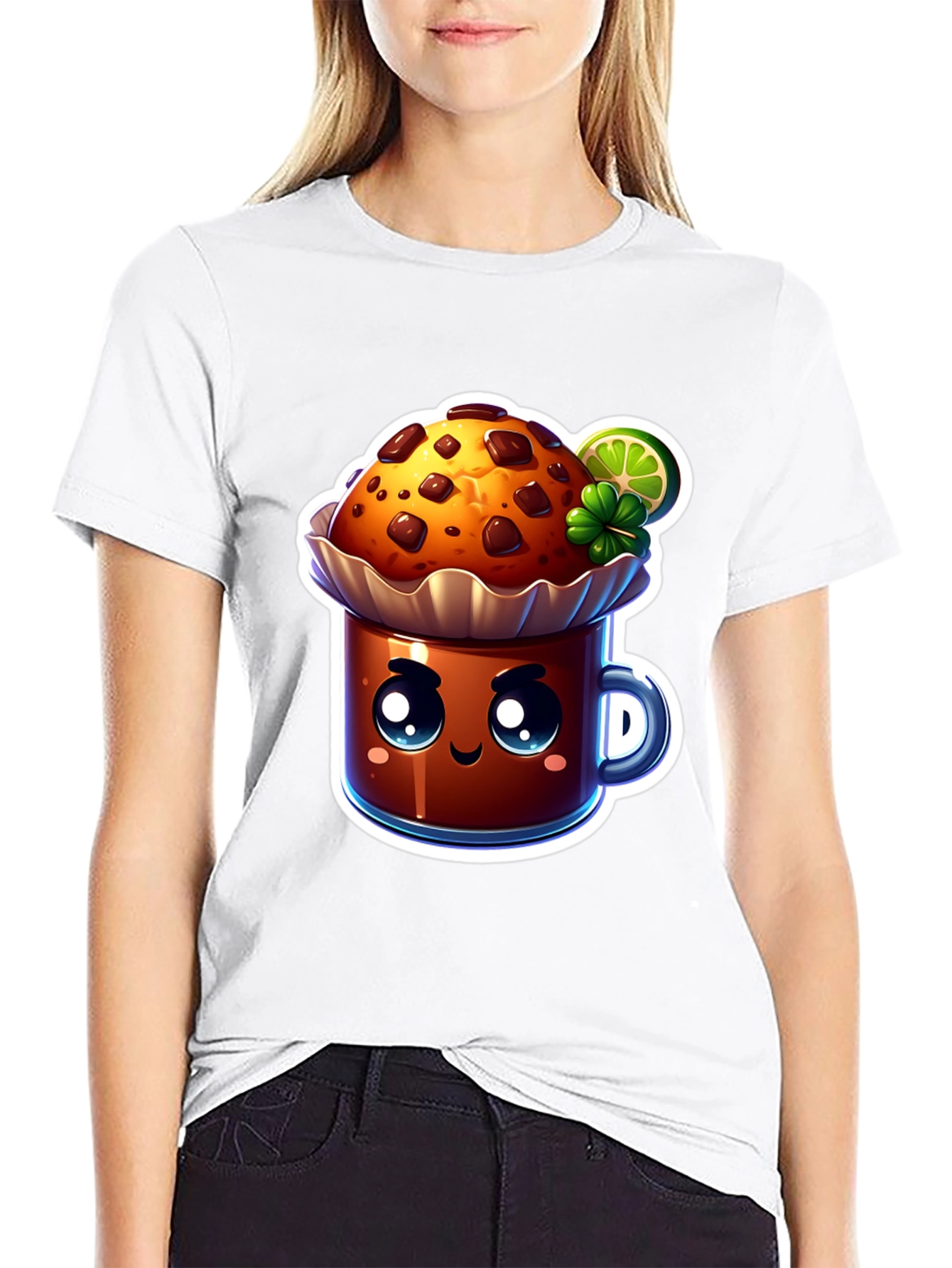 Black Cute Kawaii Cupcake Graphic T-Shirt view 9