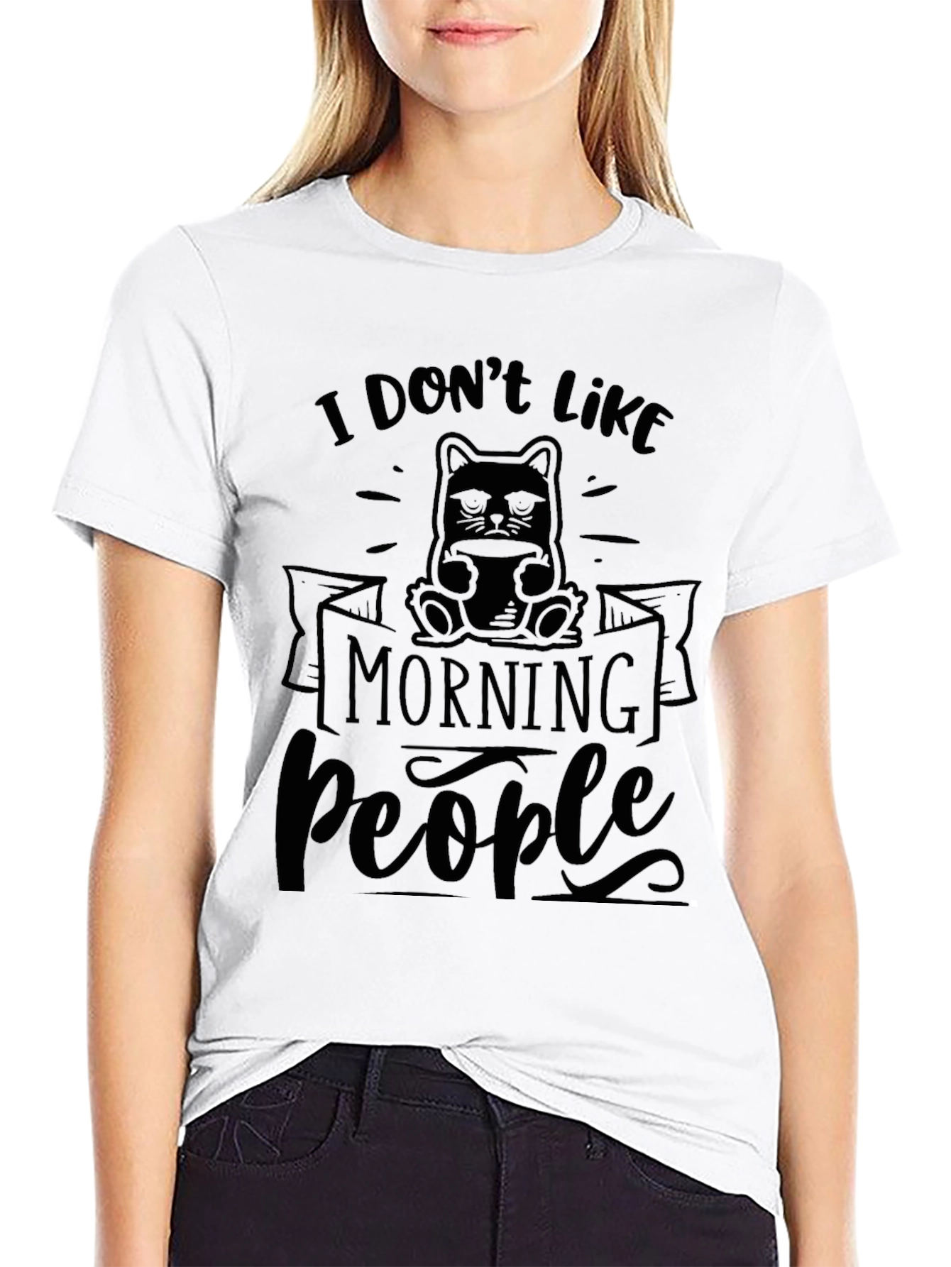 Black Funny Cat 'Morning People' Graphic Tee view 9