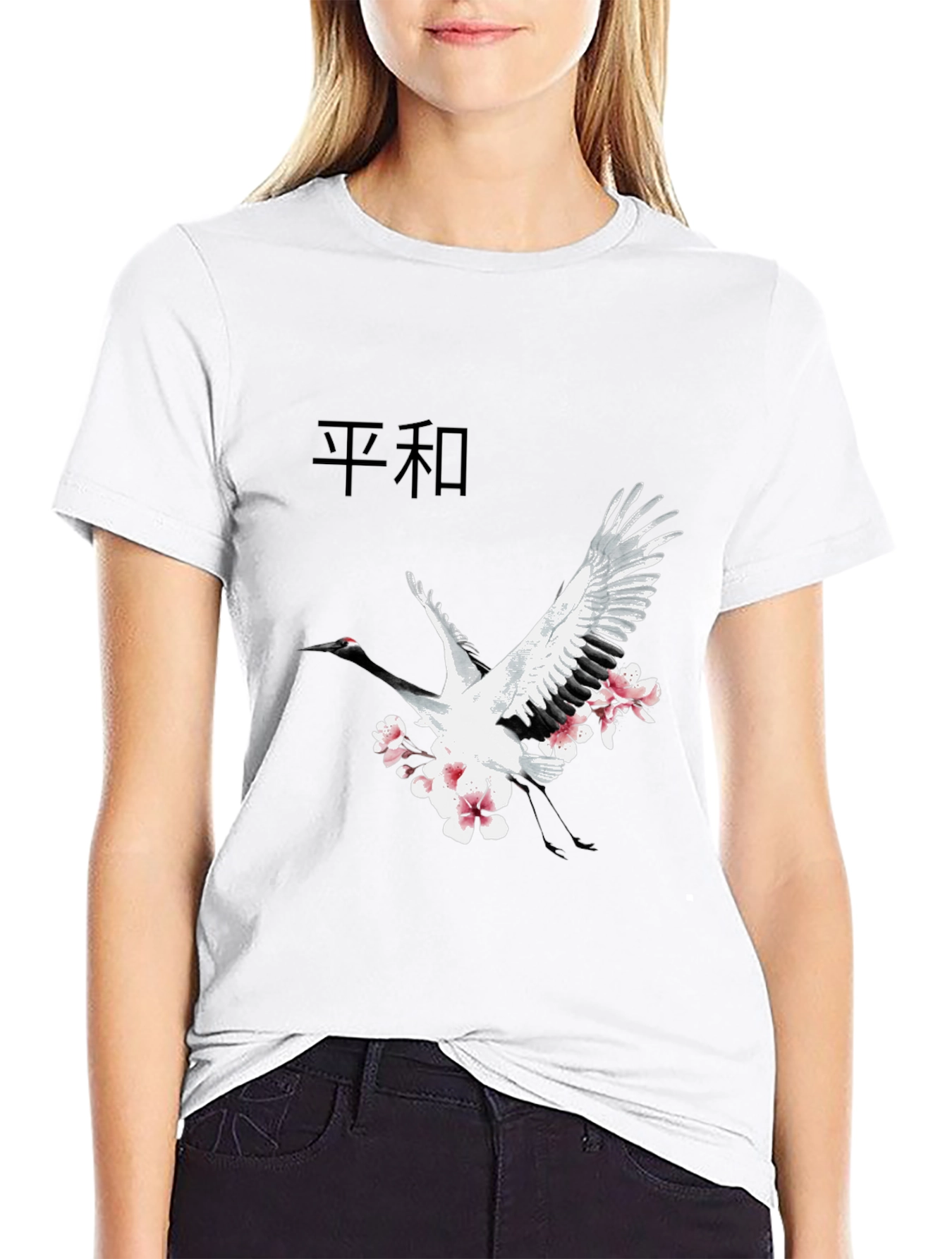 Black Crane & Blossom Graphic Tee - Black view 9