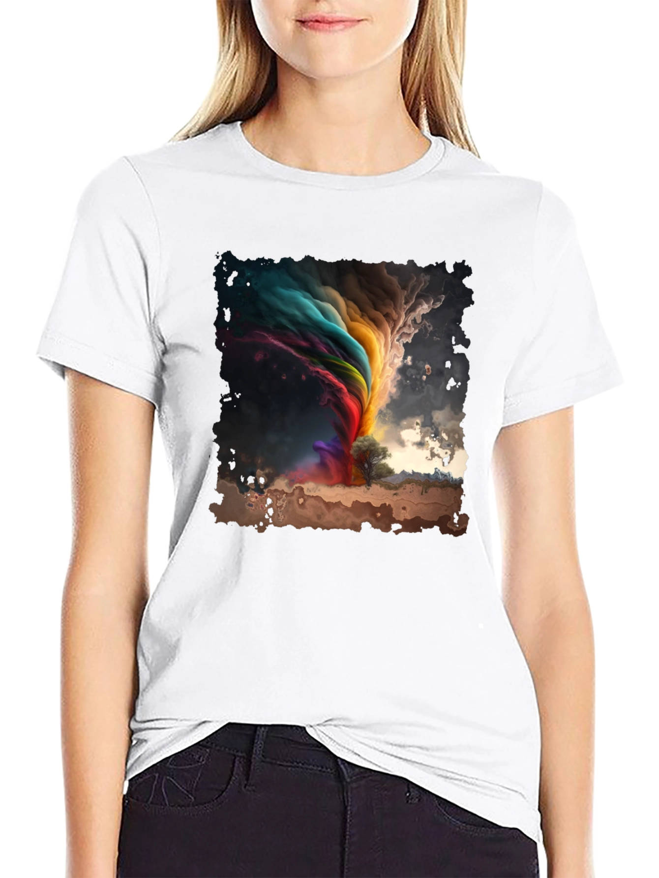 Black Rainbow Tornado Graphic Tee - Stylish Comfort view 9