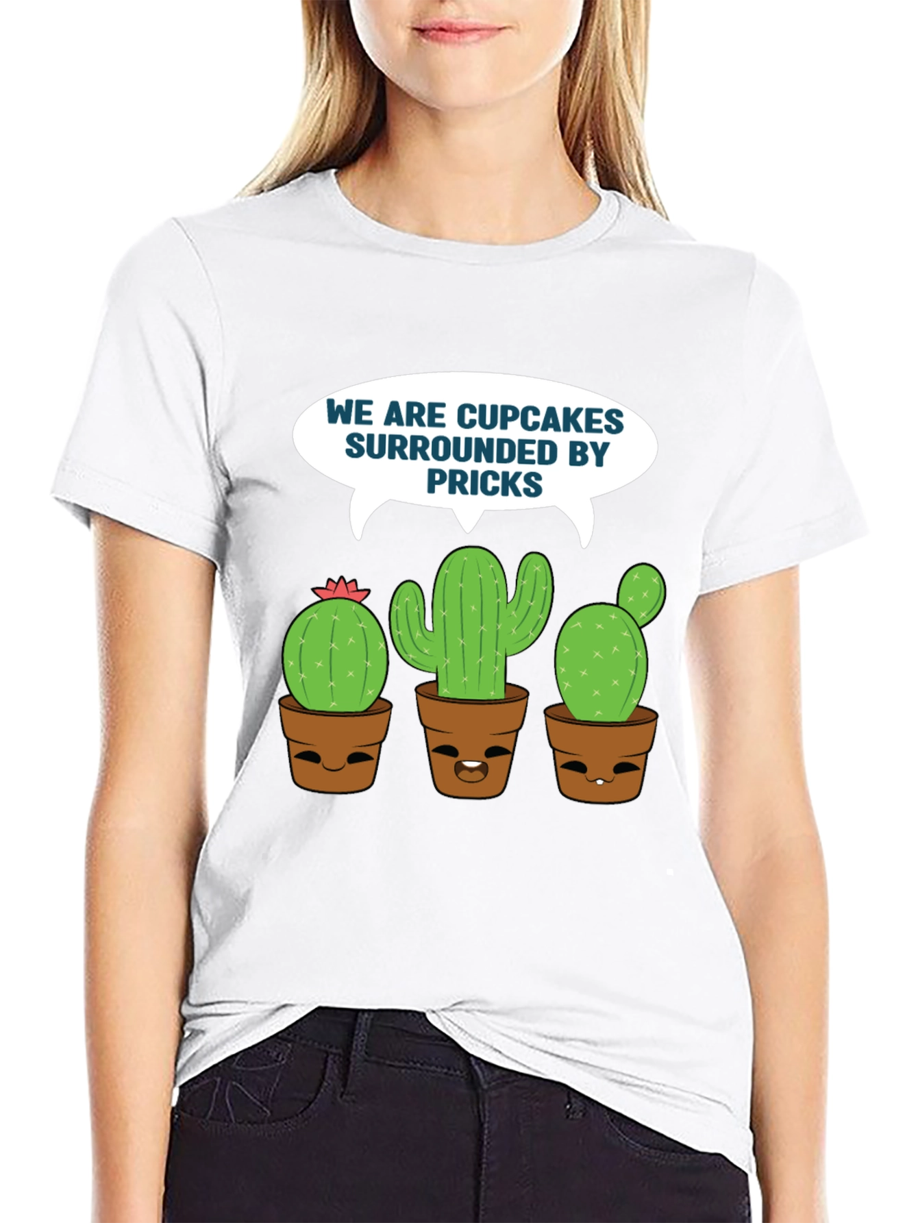 Black Funny Cupcakes & Pricks Cactus Graphic T-Shirt view 9