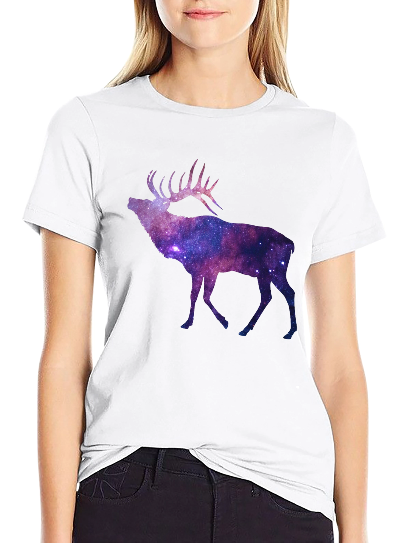 Black Galaxy Elk Graphic Tee - Black Short Sleeve T-Shirt view 9