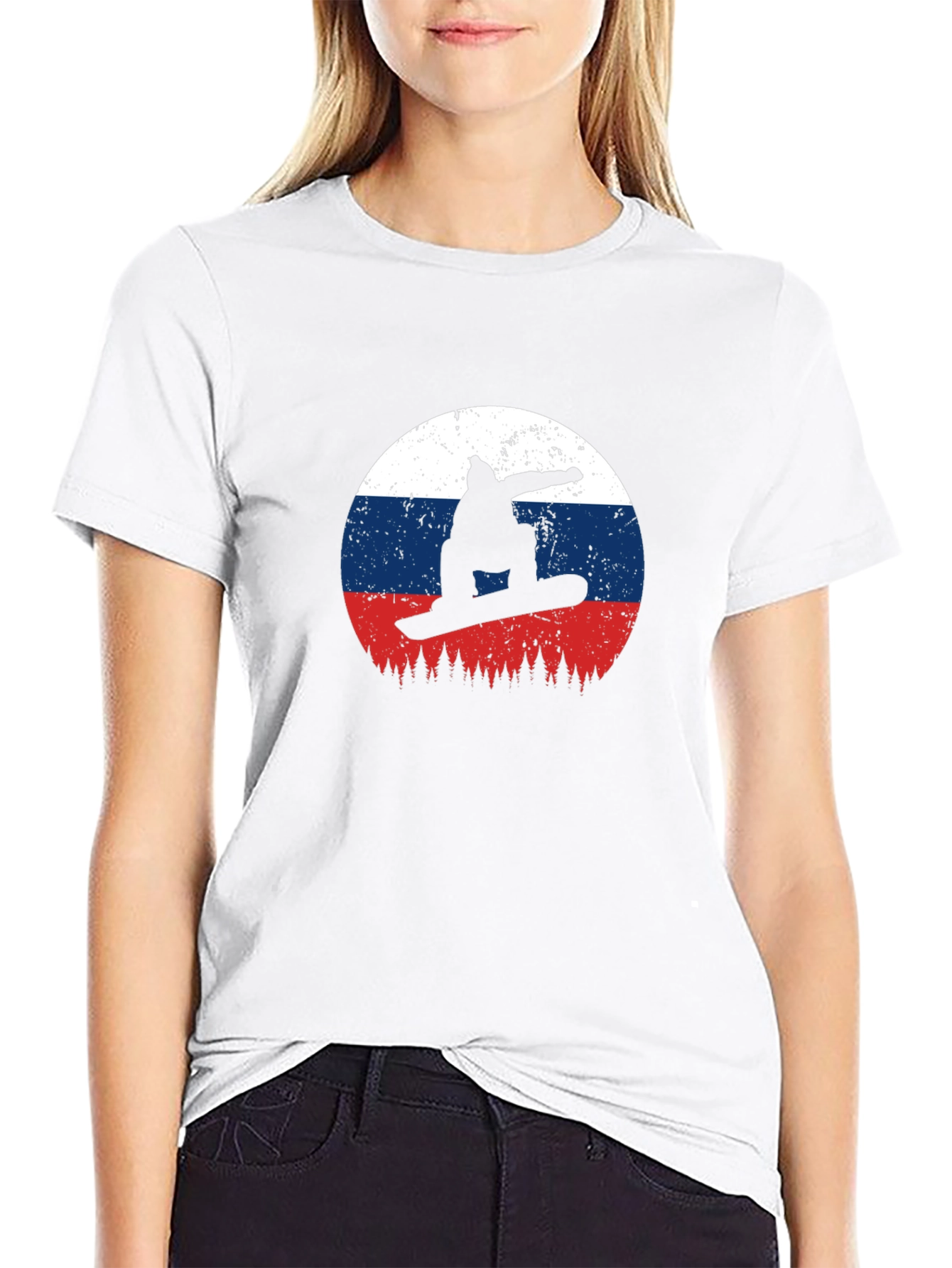 Black Snowboard Russia Flag T-Shirt view 9